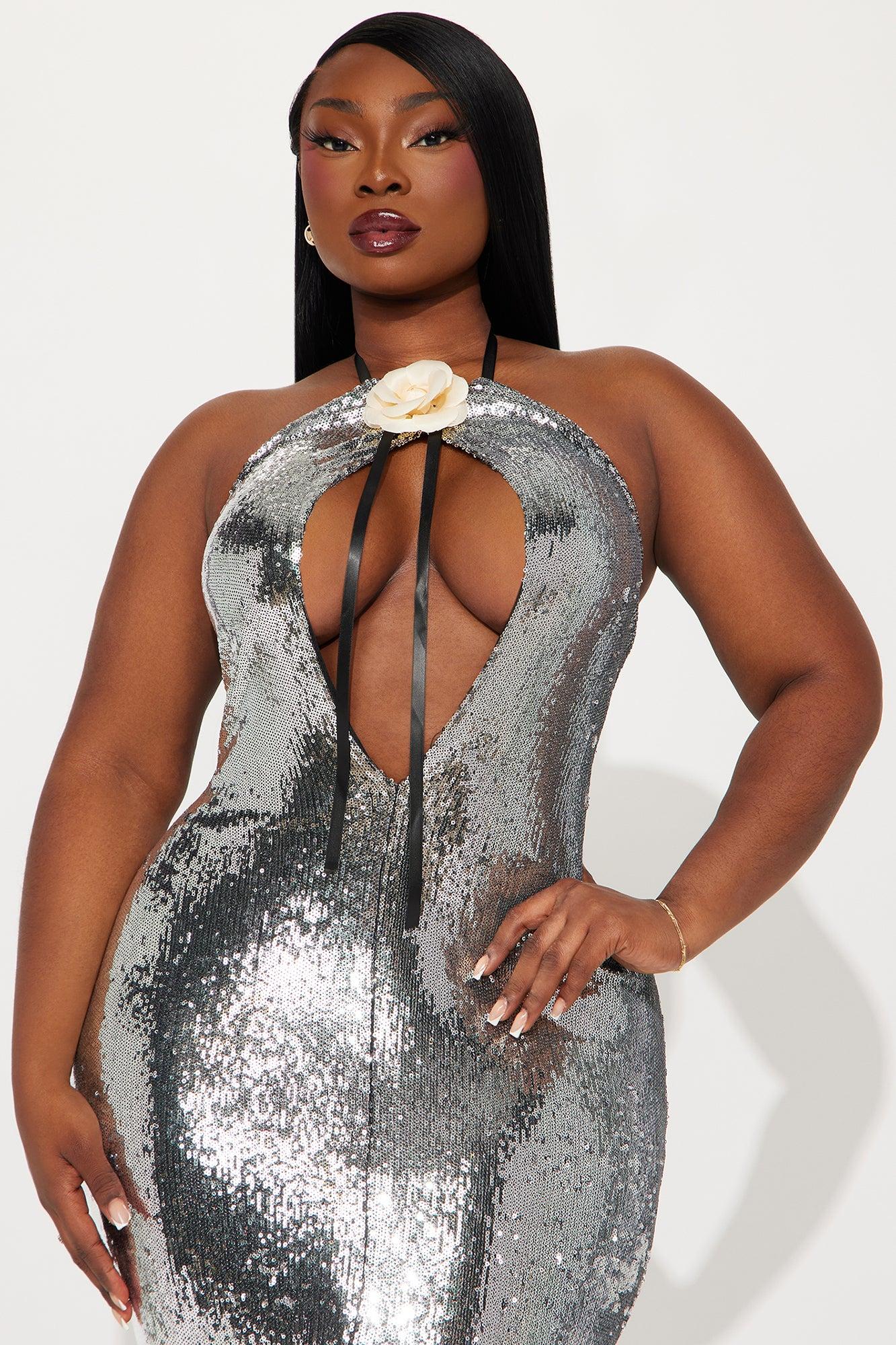 Marina Sequin Maxi Dress - Silver Product Image