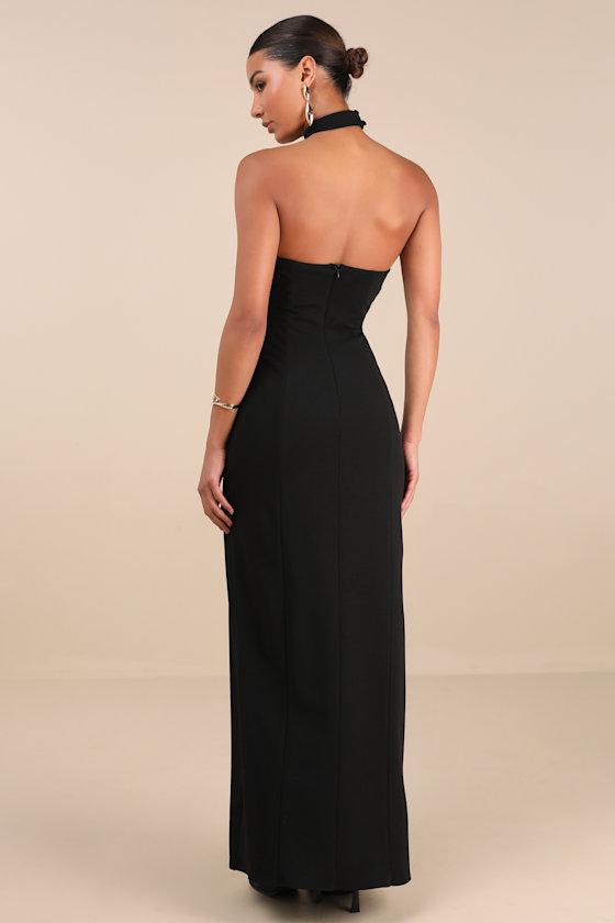 Seraphina Black Asymmetrical Column Maxi Dress Product Image