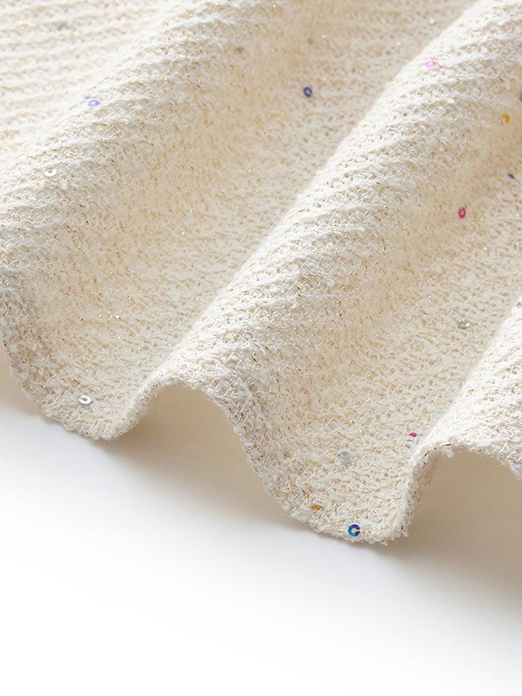 Tweed Sequins V-Neck Ruffle Hem Women Mini Dress Product Image