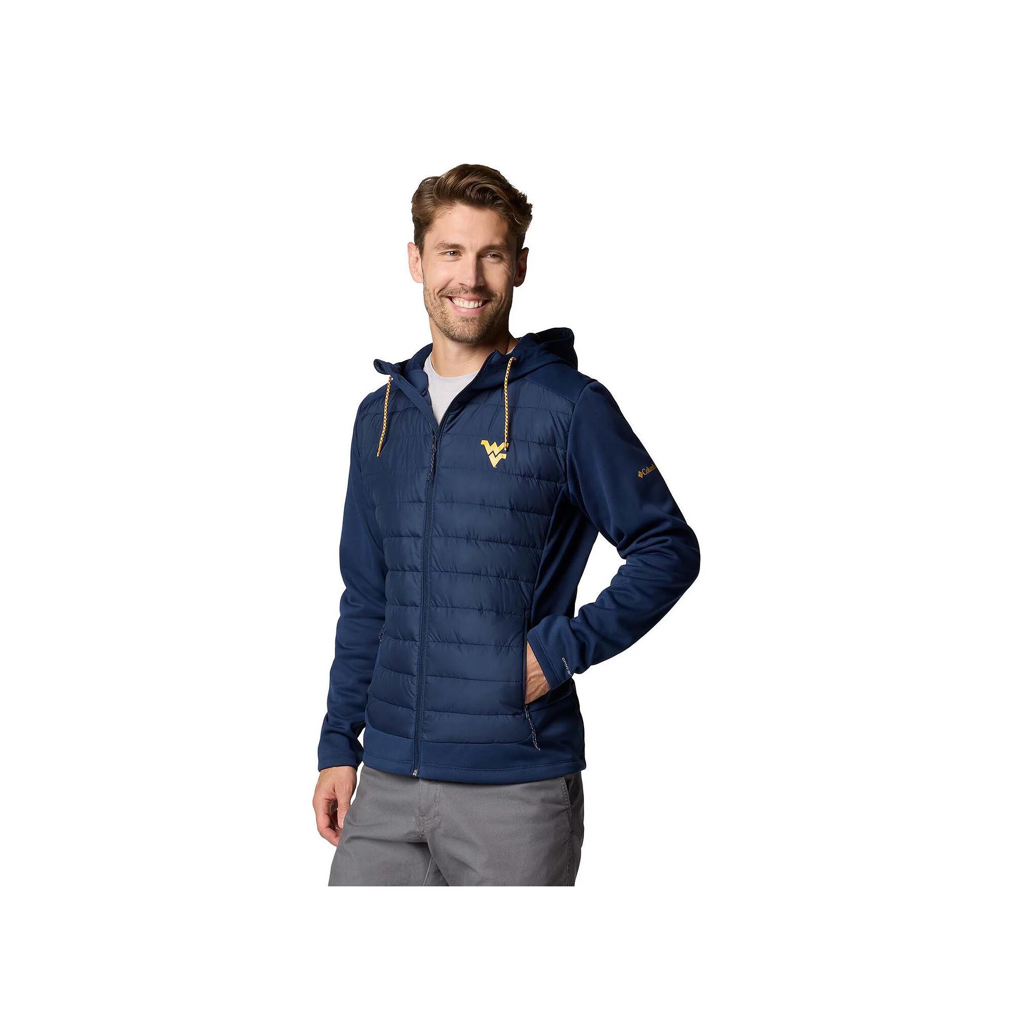 Men's Columbia Navy West Virginia Mountaineers Out-Shield Hybrid Full-Zip Hoodie Jacket,  Product Image
