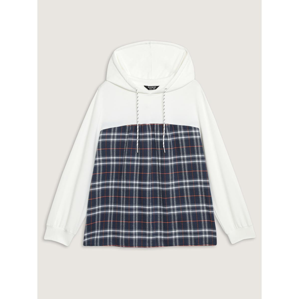 Plus Size Plaid Color Contrast Print Hoodie Women Multicolor Leisure Contrast Loose Hooded Casual Sweatshirts BloomChic 22-24/3X Product Image
