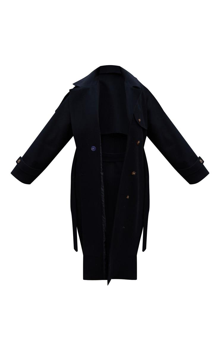 Plus Black Oversized Double Breasted Military Trim Coat Product Image
