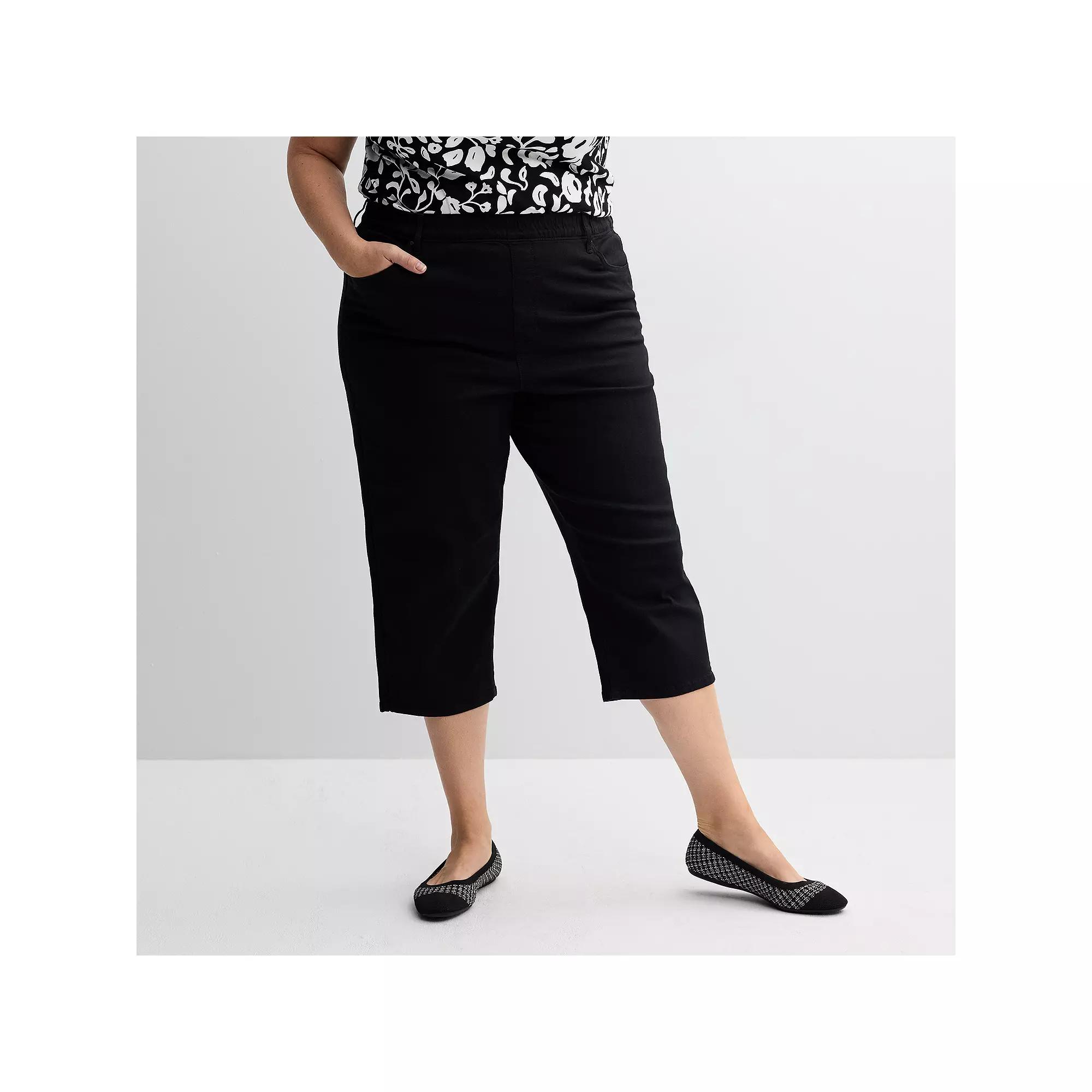 Plus Size Croft & Barrow® Pull-On Denim Capri, Women's, Size: 1XL, Mineral Black Product Image