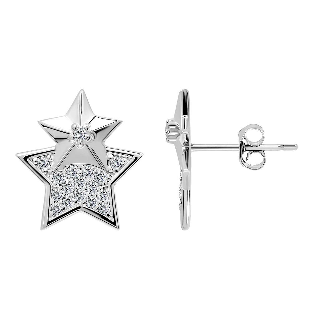 Aleure Precioso Sterling Silver Cubic Zirconia Double Star Stud Earrings, Women's Product Image