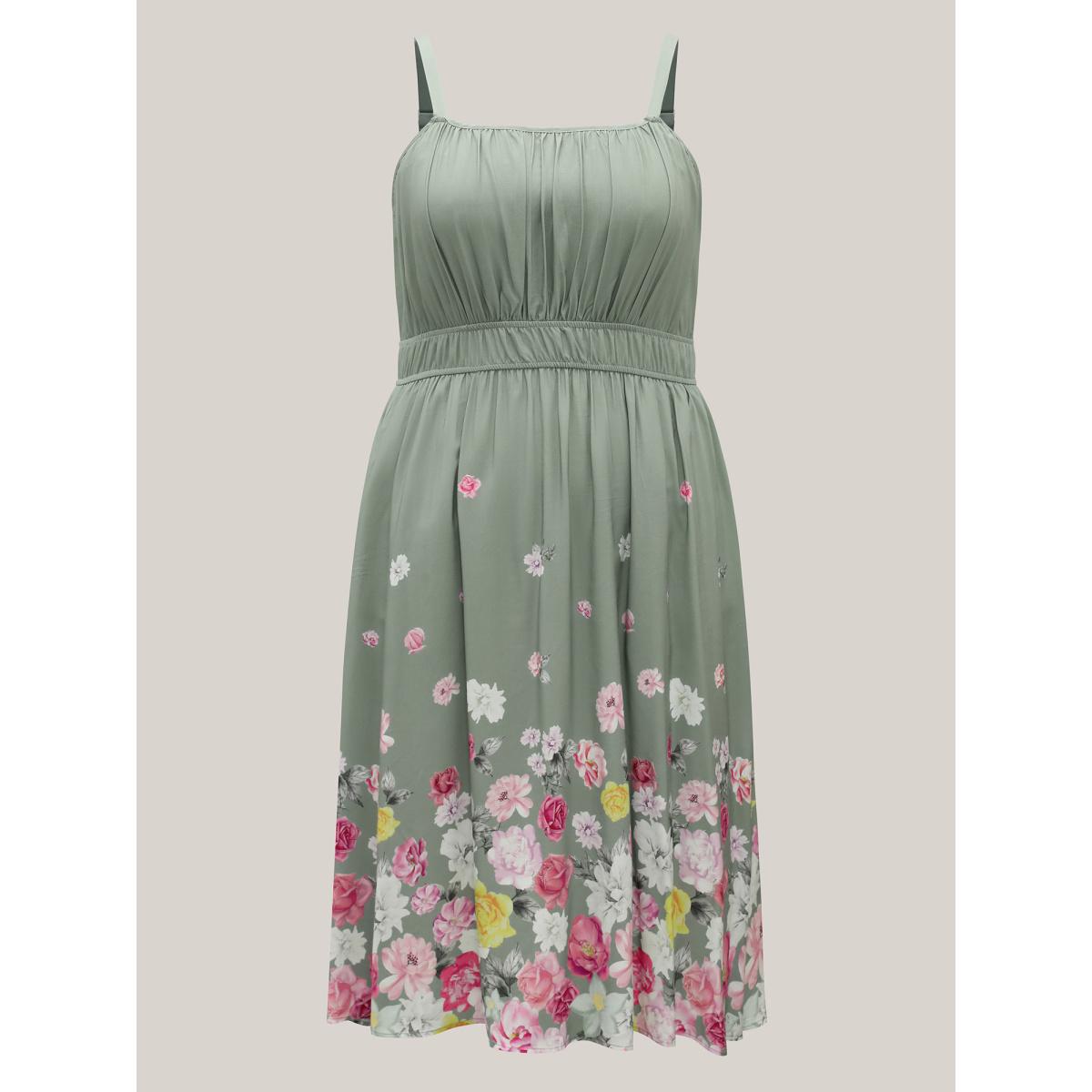 Plus Size Floral Print Hem Cami Pockets Midi Dress Greenbean Women Non Sleeveless Curvy BloomChic 10/M Product Image