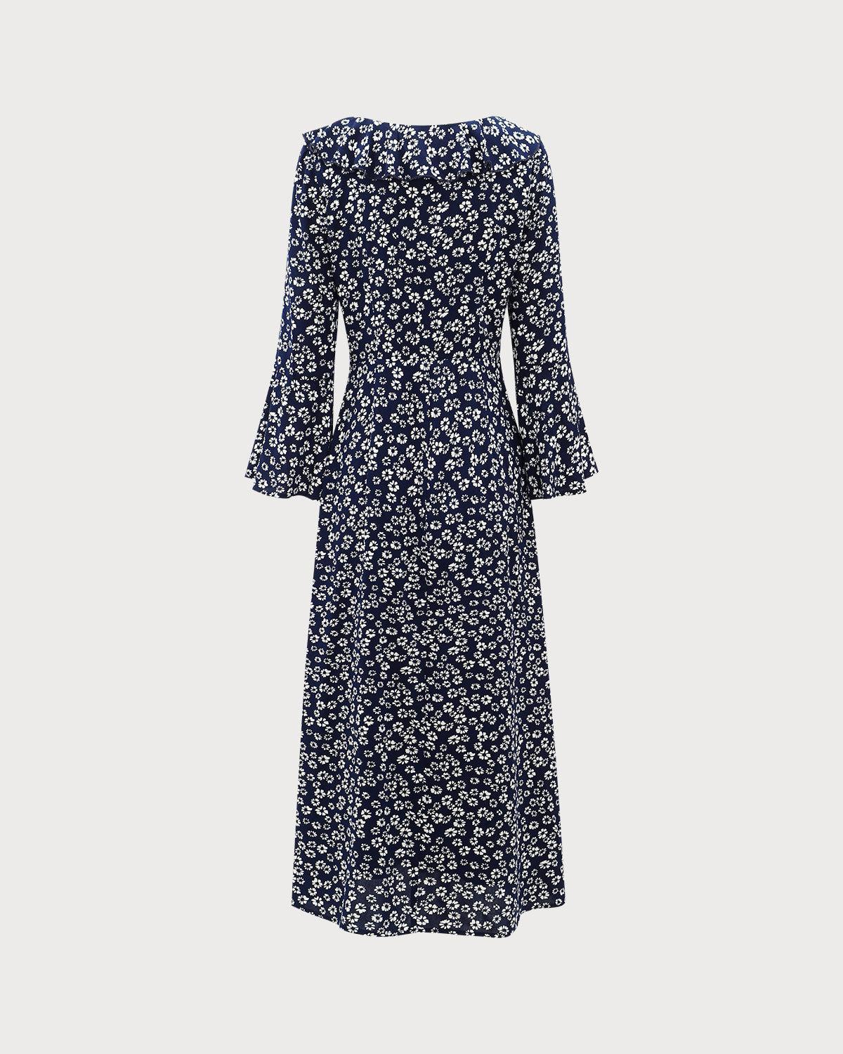 Blue Floral Ruffle Chiffon Maxi Dress Product Image