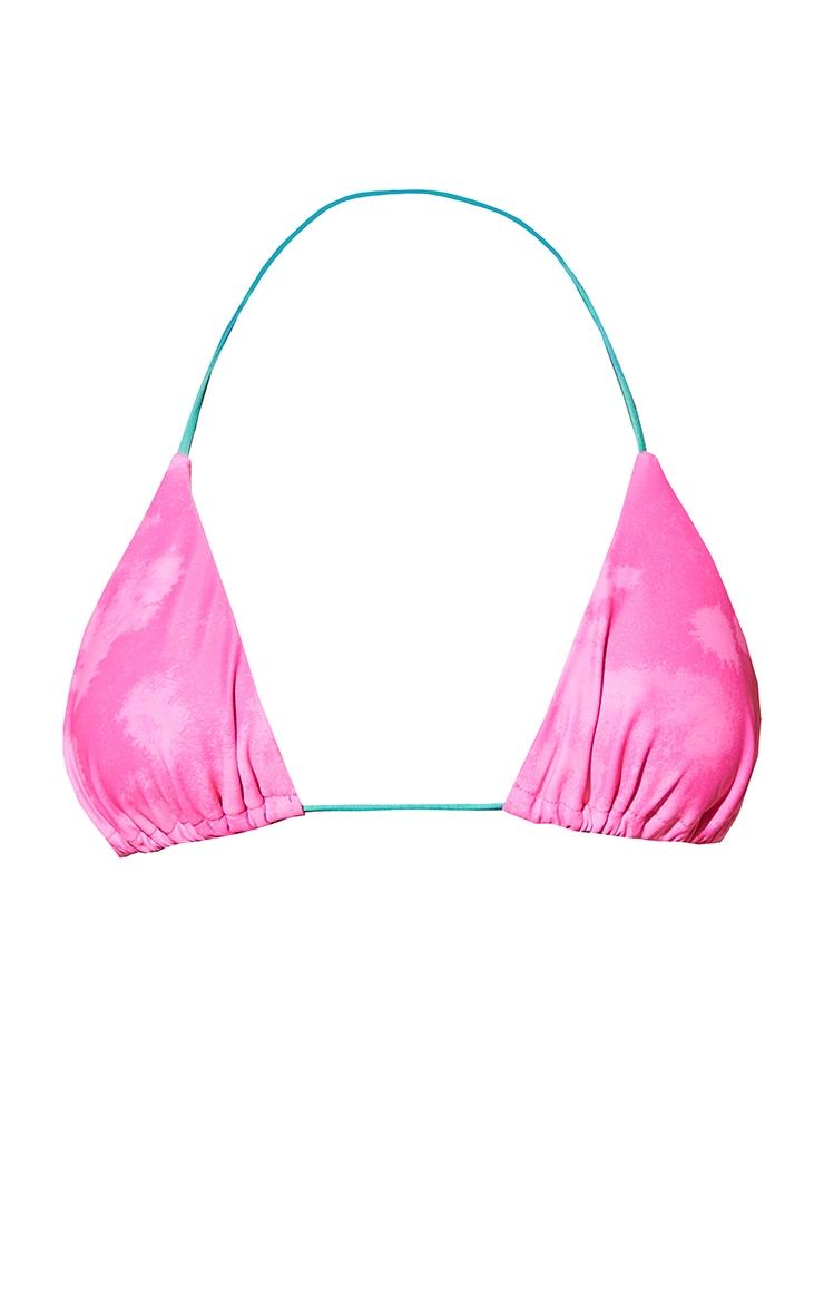 Hot Pink Acid Wash Contrast Tie Triangle Bikini Top Product Image