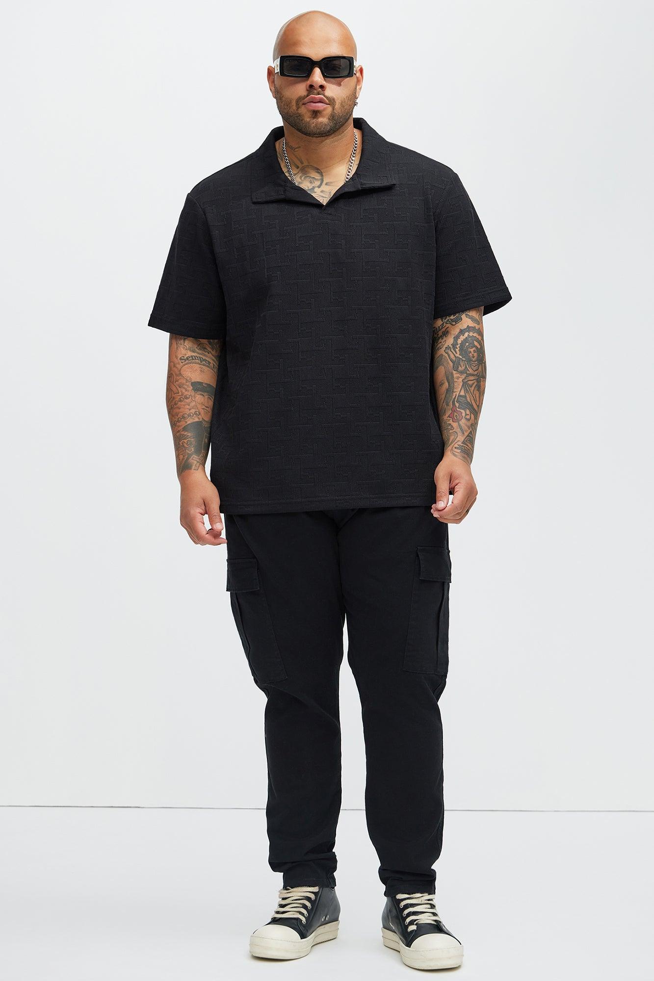 Ethel Textured Knit Johnny Collar Shirt - Black Product Image