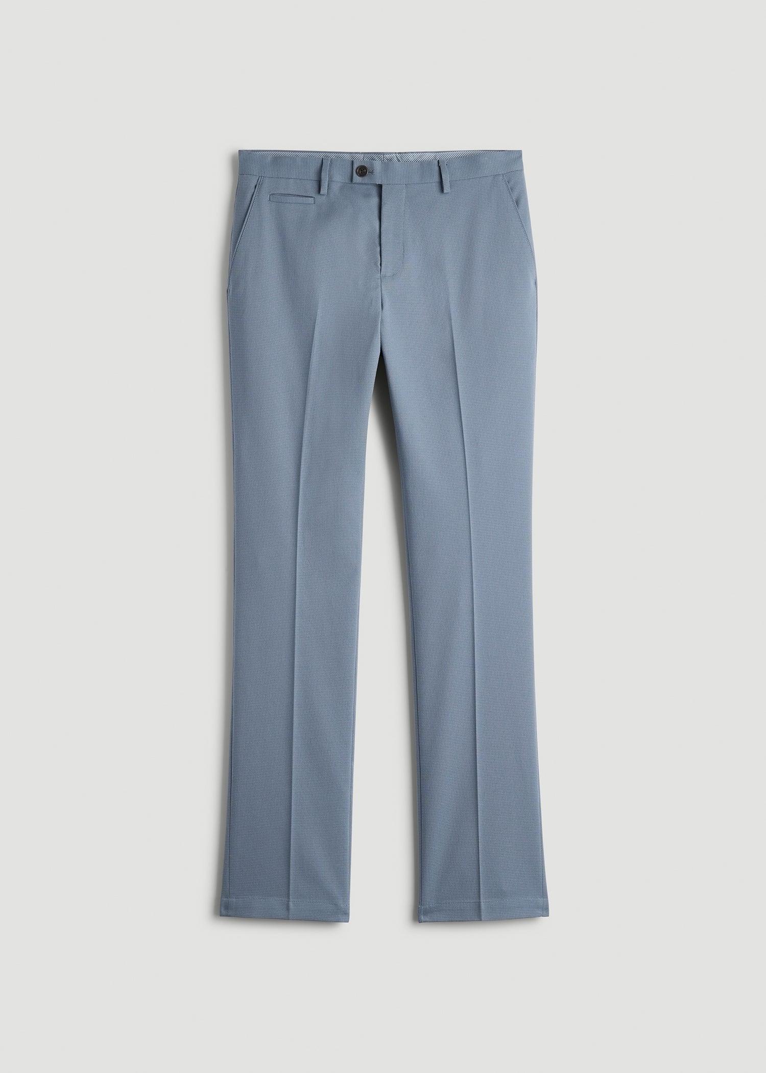 Textured Garment Washed Stretch Cotton Suit Pants for Tall Men in Chambray Male Product Image