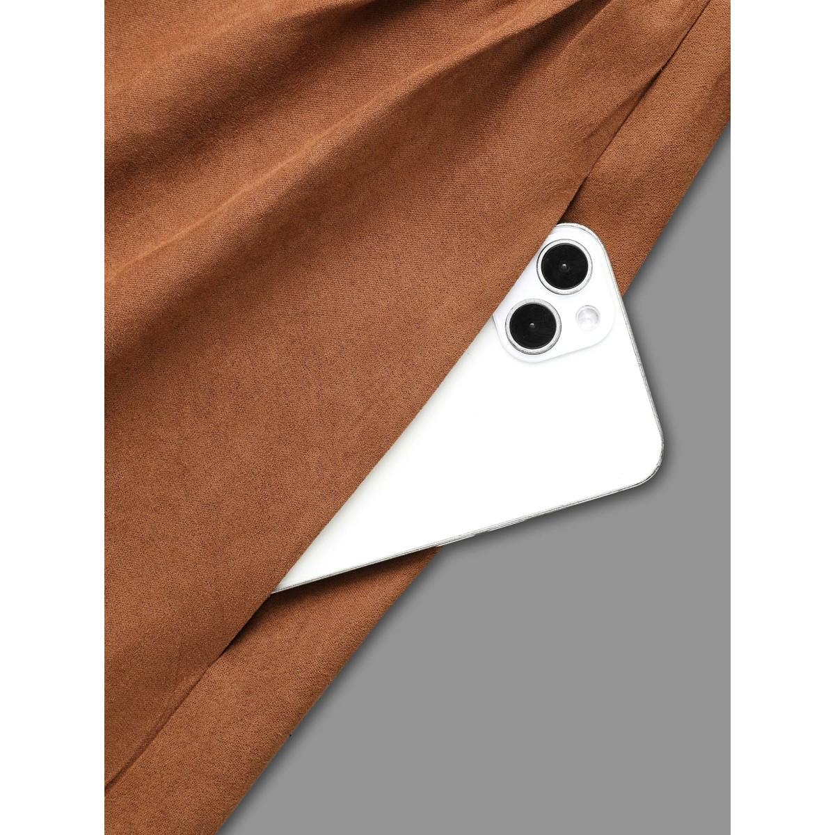 Plus Size Faux Suede Lace Panel Lantern Sleeve Dress Yellowishbrown Women Timeless Texture Round Neck Long Sleeve Curvy BloomChic 30/6X Product Image