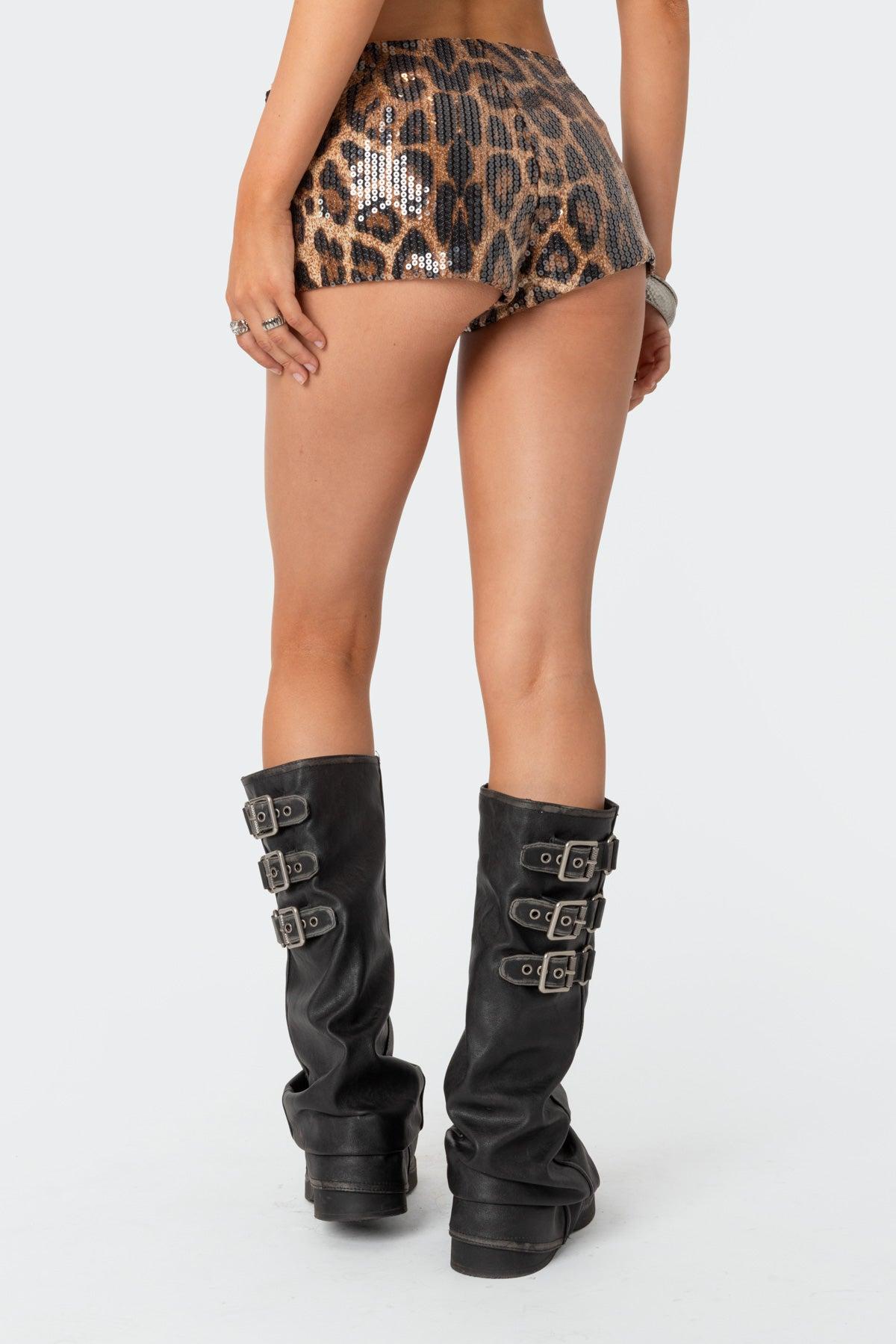 Sequin Leopard Printed Micro Shorts Product Image