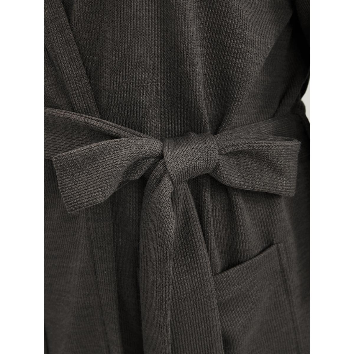 Plus Size Solid Pocket Belted Open Front Heather Coat Women DarkGray Casual Heather Ladies Dailywear Winter Coats BloomChic 28/5X Product Image