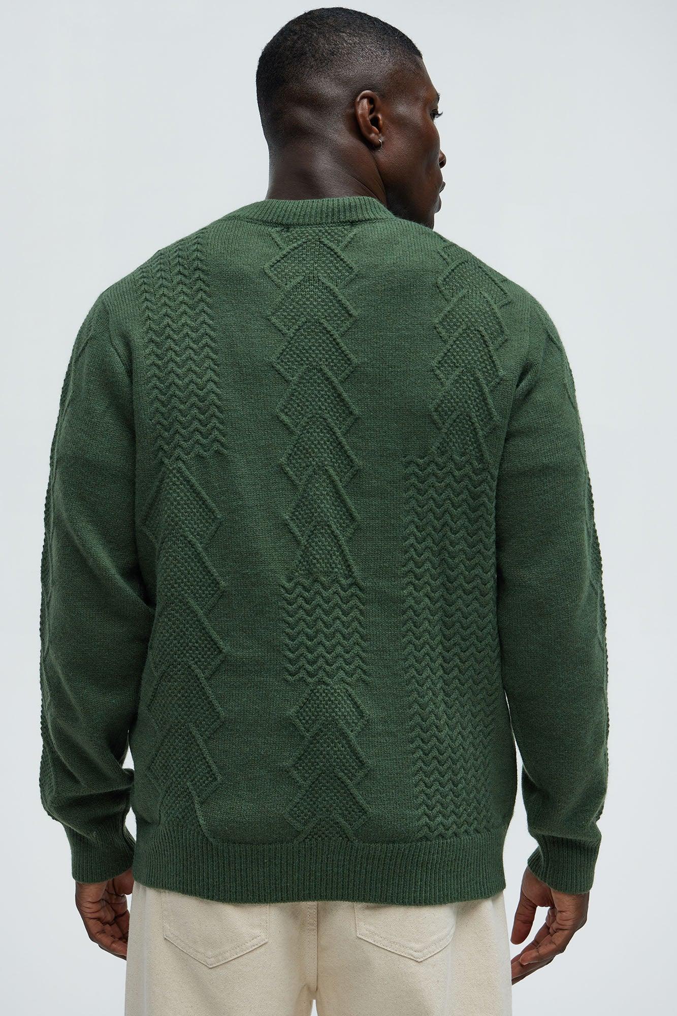 Argus Mixed Cable Knit Crewneck Sweater - Green Product Image