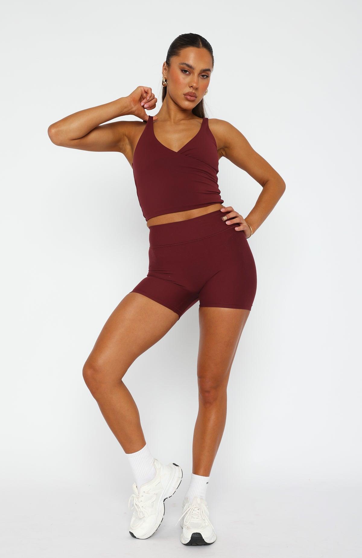 Endurance Scrunch High Waisted Shorts Burgundy Product Image