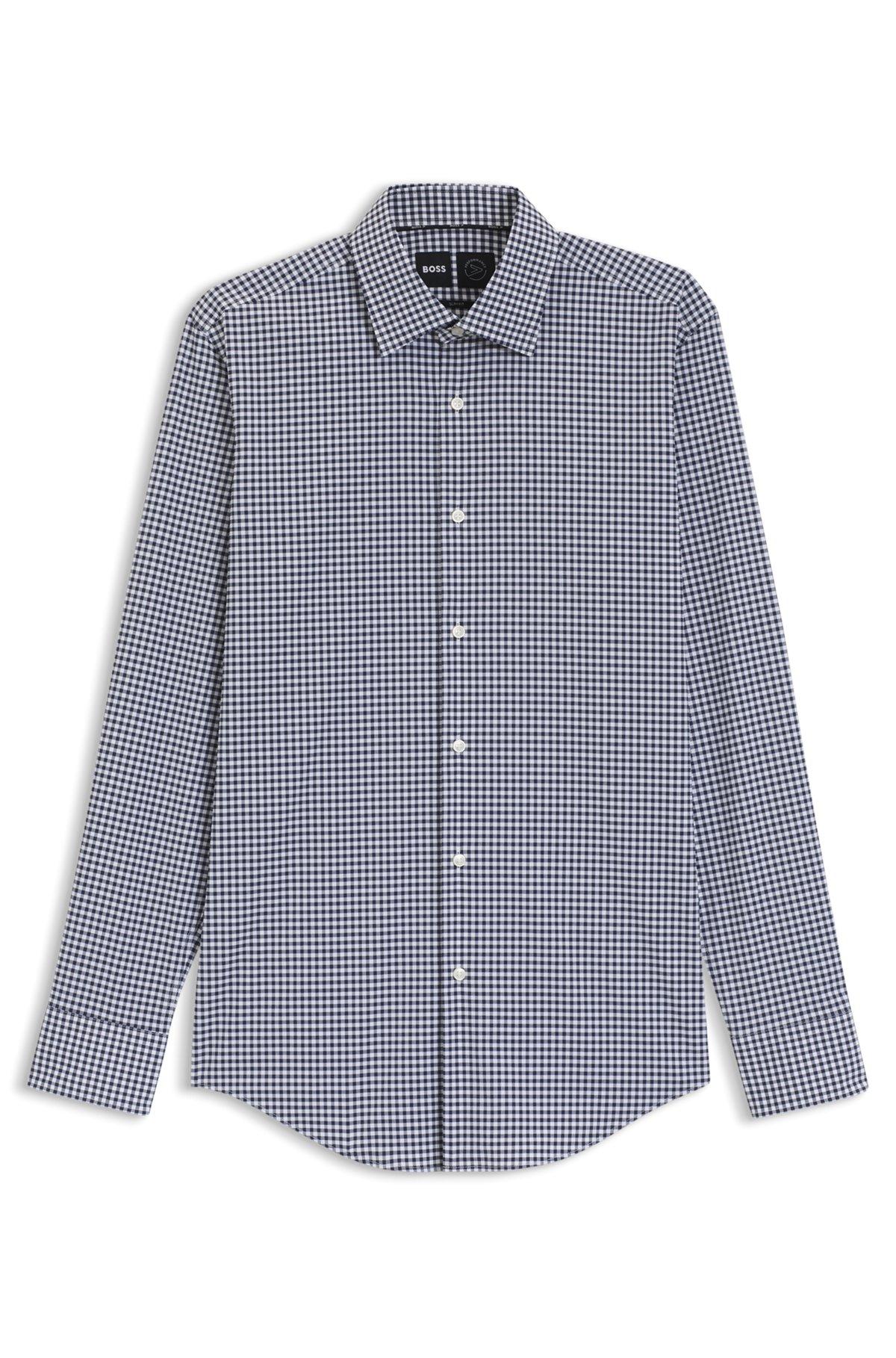 BOSS - Slim-fit shirt in checked performance-stretch poplin - Dark Blue Product Image