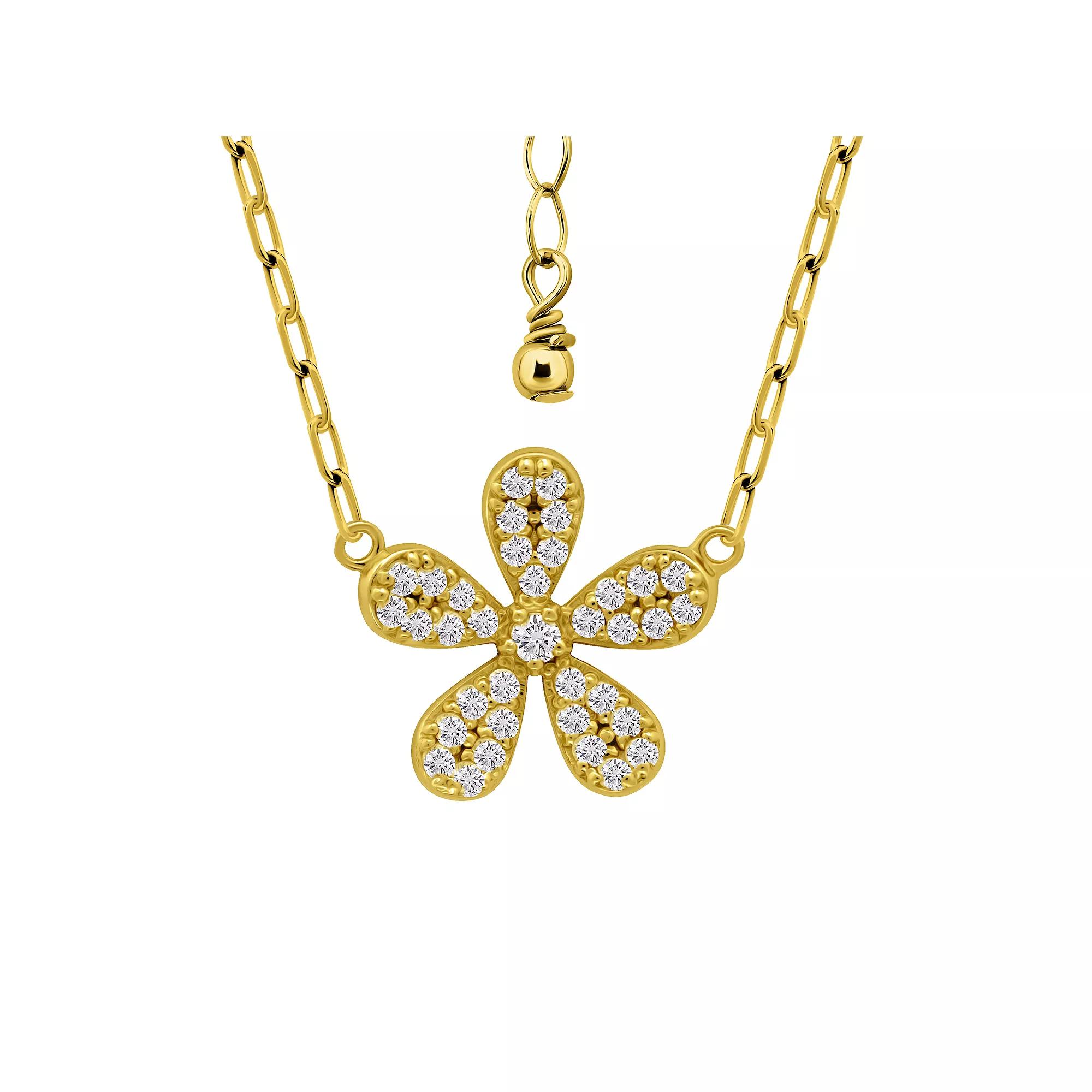 Aleure Precioso Pave Cubic Zirconia Flower Pendant Necklace, Women's, Size: 16-18" ADJ, Gold Tone Product Image