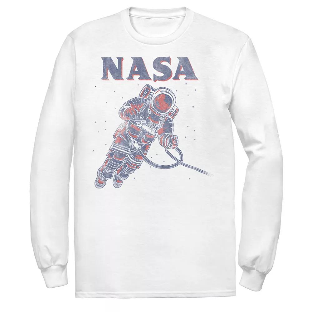 Men's NASA Neon Astronaut Cowboy In Space Long Sleeve Graphic Tee, Size: Large, White Product Image