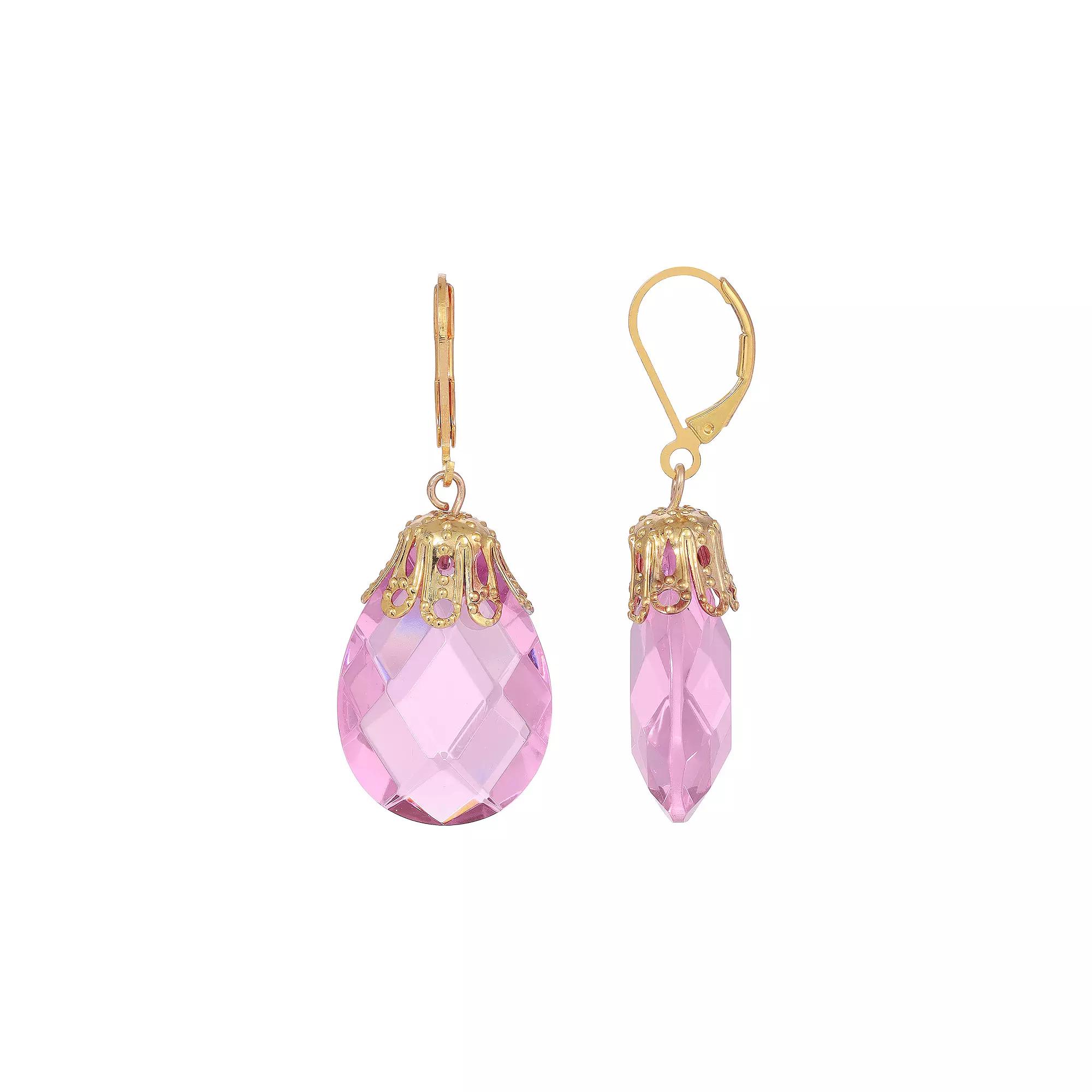 1928 Gold Tone Briolette Drop Earrings, Womens, Pink Product Image