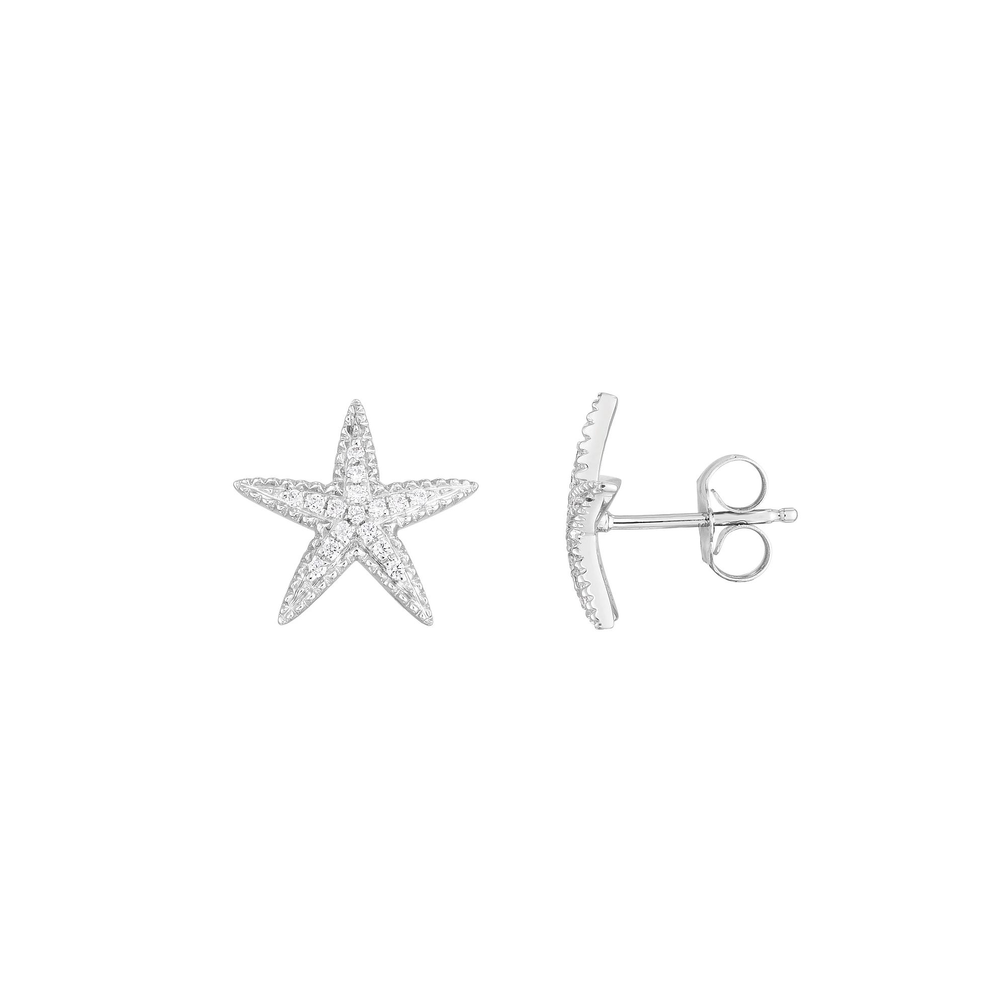 14k Gold Cubic Zirconia Starfish Stud Earrings, Womens, 14k White Gold Product Image