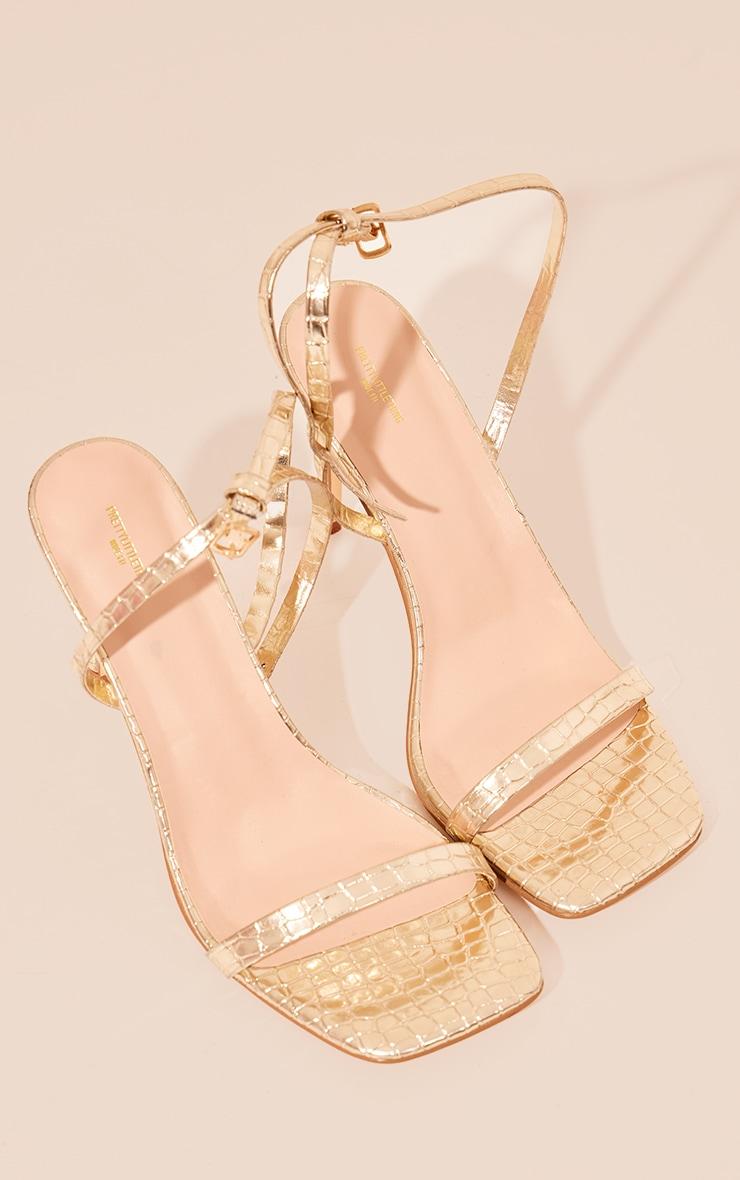 Gold Wide Fit Pu Croc Square Toe Barely There High Heeled Sandals Product Image