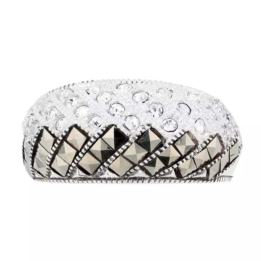 Lavish by TJM Sterling Silver Crystal & Marcasite Fishbone Ring, Women's, Size: 7 Product Image