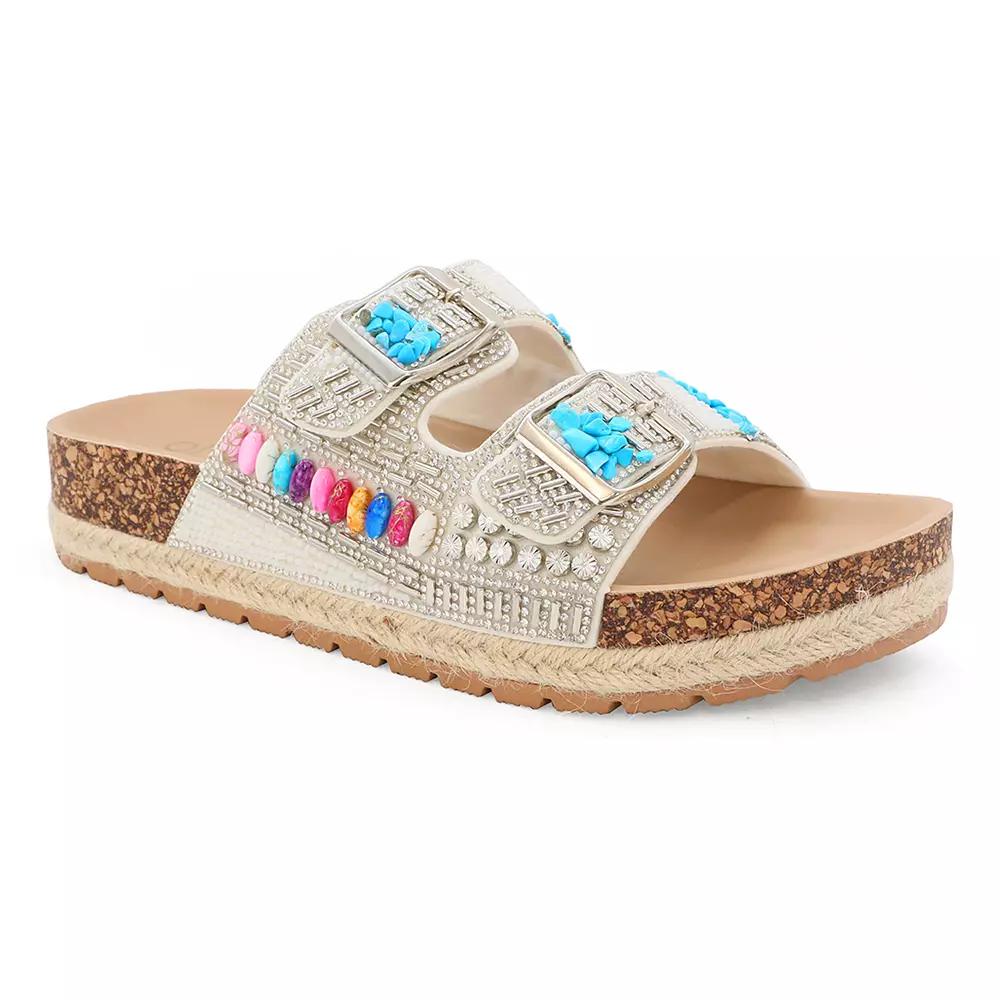 Yoki Espadrille Beaded Platform Double Buckle Women's Sandals,  Product Image
