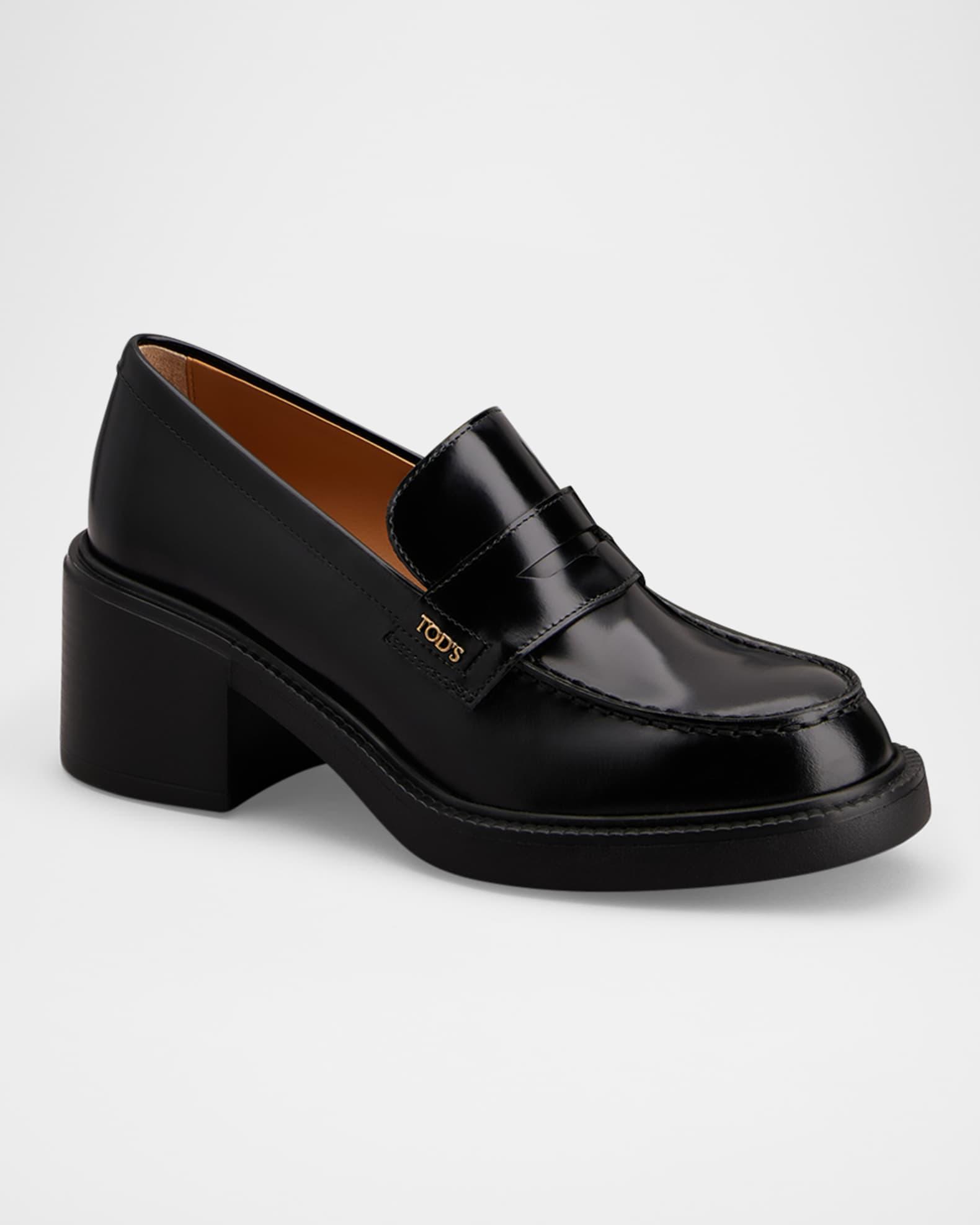 Gomma Leather Block-Heel Penny Loafers Product Image