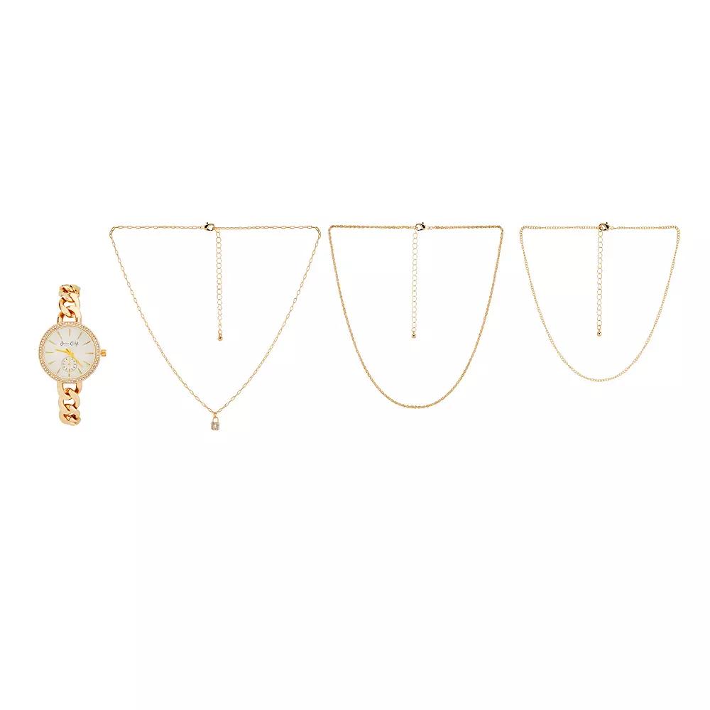 Jessica Carlyle Women's Gold Tone Watch & 3 Necklace Set, Size: 34 mm Product Image