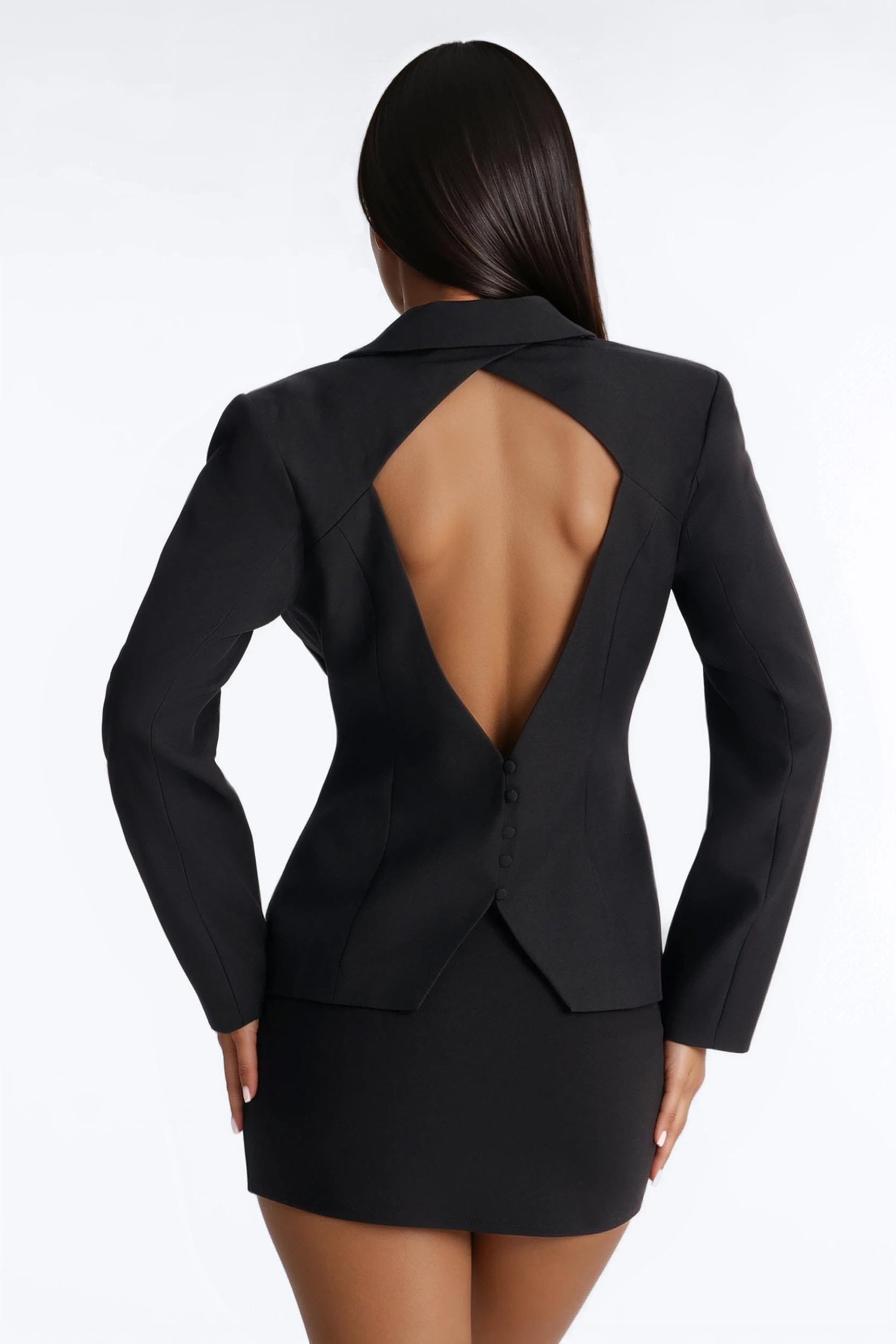 She Means Business Shoulder Pads Twill Top - Black Female Product Image