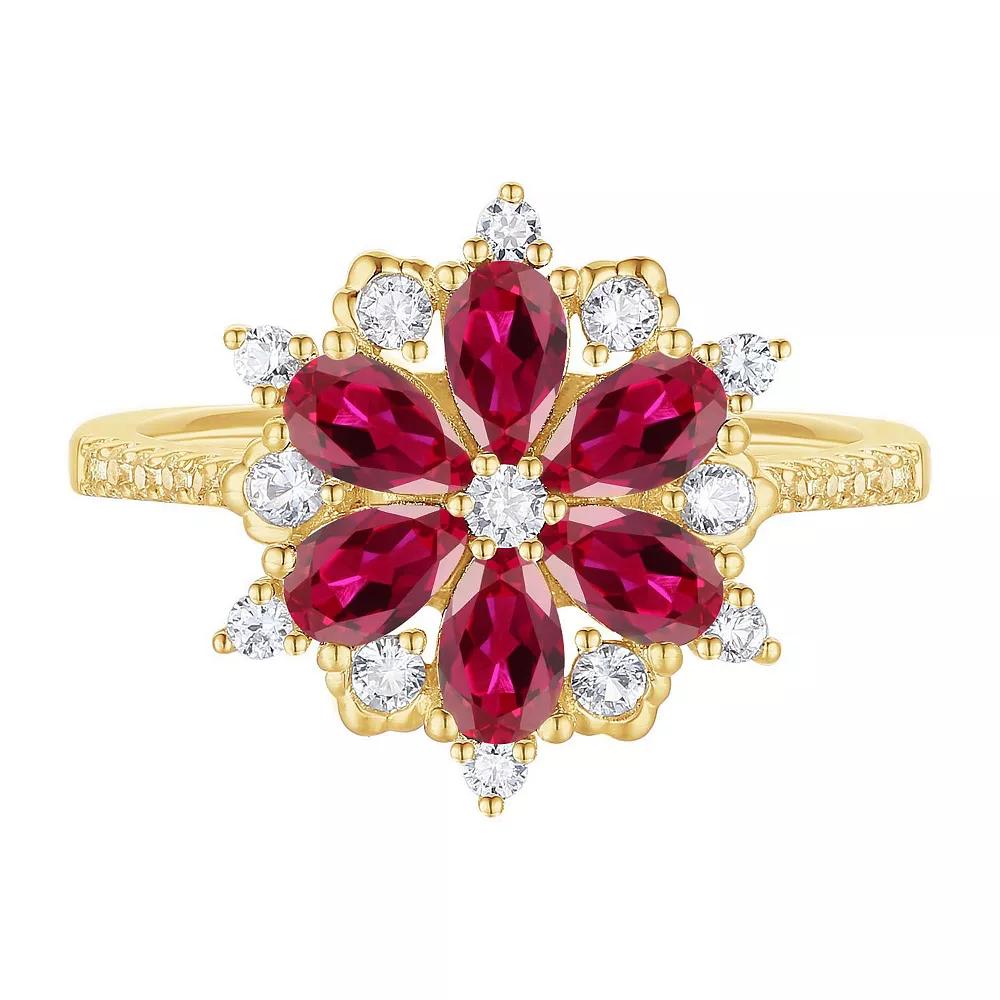 14k Gold Over Silver Lab-Created Ruby & White Sapphire Ring, Women's, Size: 7, Gold Tone Product Image