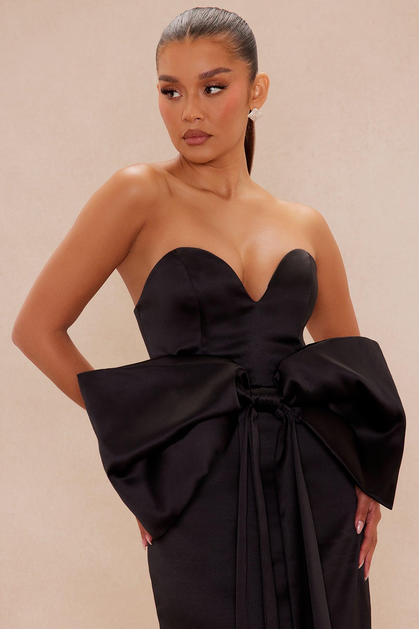 Margot Bow Satin Gown - Black Female Product Image