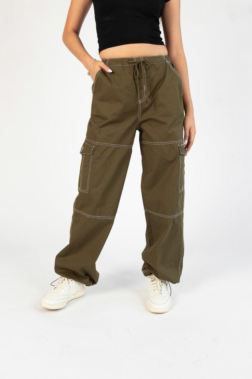 Olive Drawstring Cargo Joggers Product Image