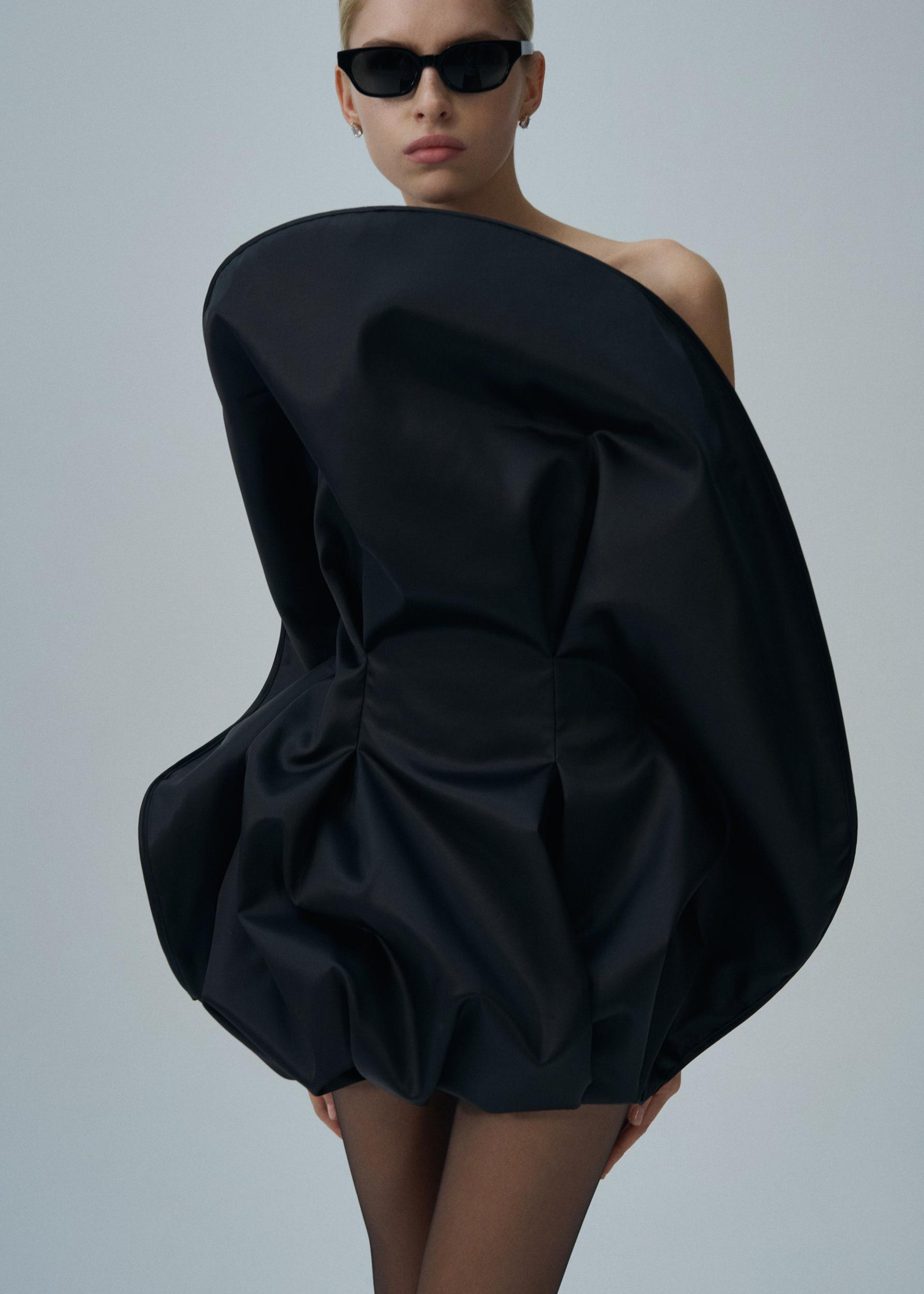 Strapless sculptural mini dress in black Product Image