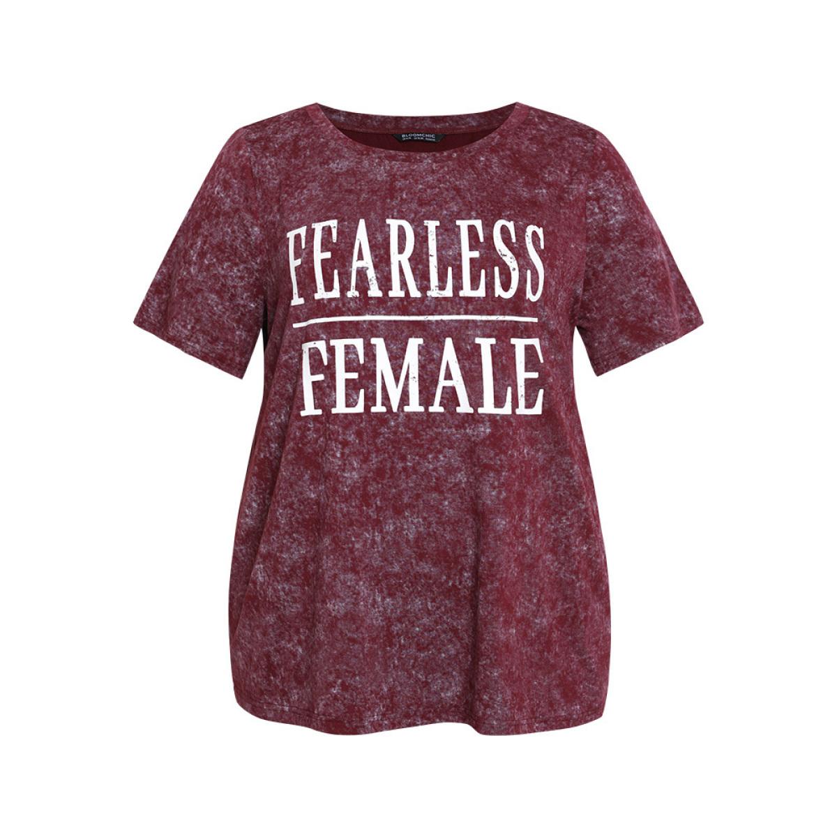 Plus Size Plain Letter Print Vintage T-shirt Burgundy Women Casual Printed Letter Dailywear T-shirts BloomChic 14-16/1X Product Image