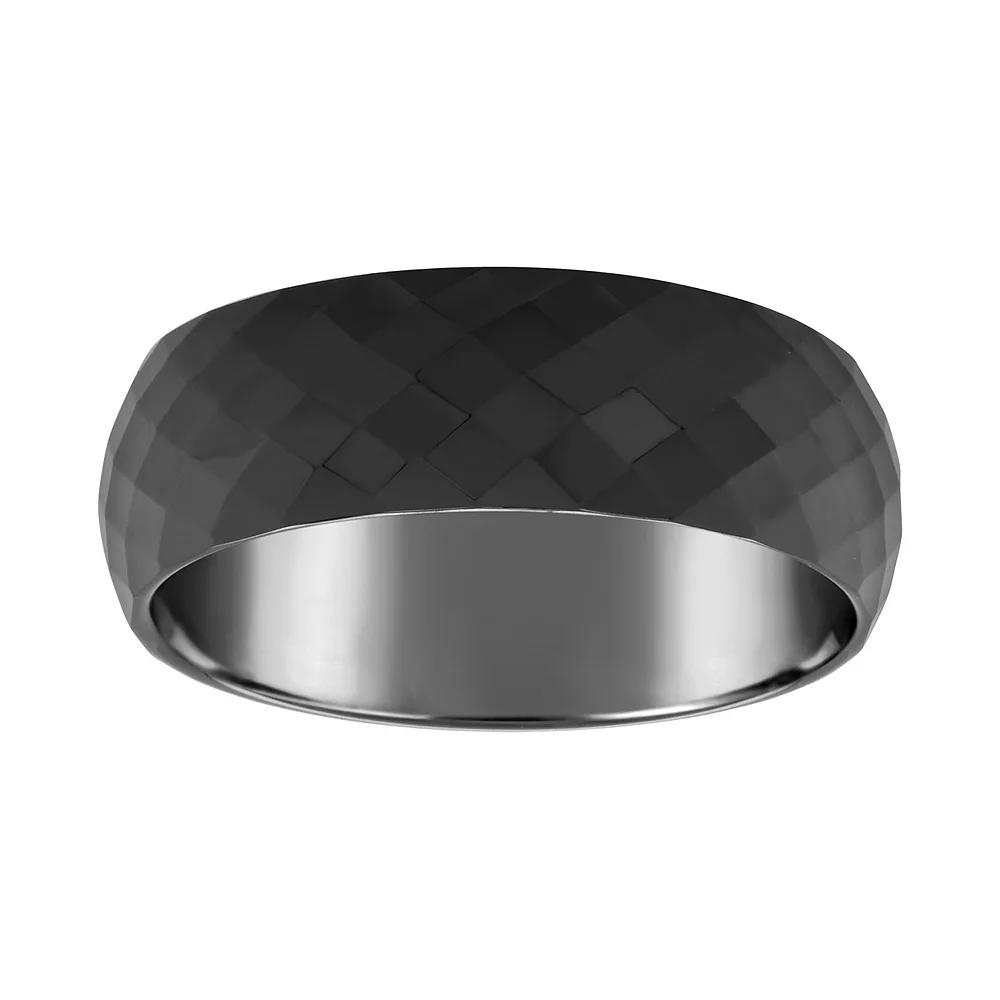 Men's 7.5mm Faceted Ceramic Wedding Band Ring, Black Product Image