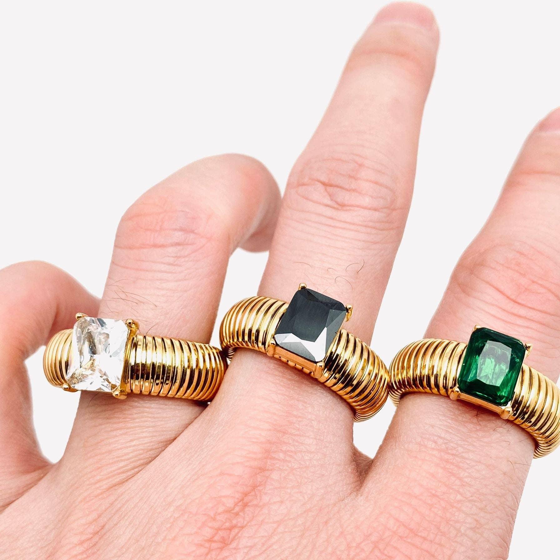 18K Gold Plated Stainless Steel Striped Ring Product Image