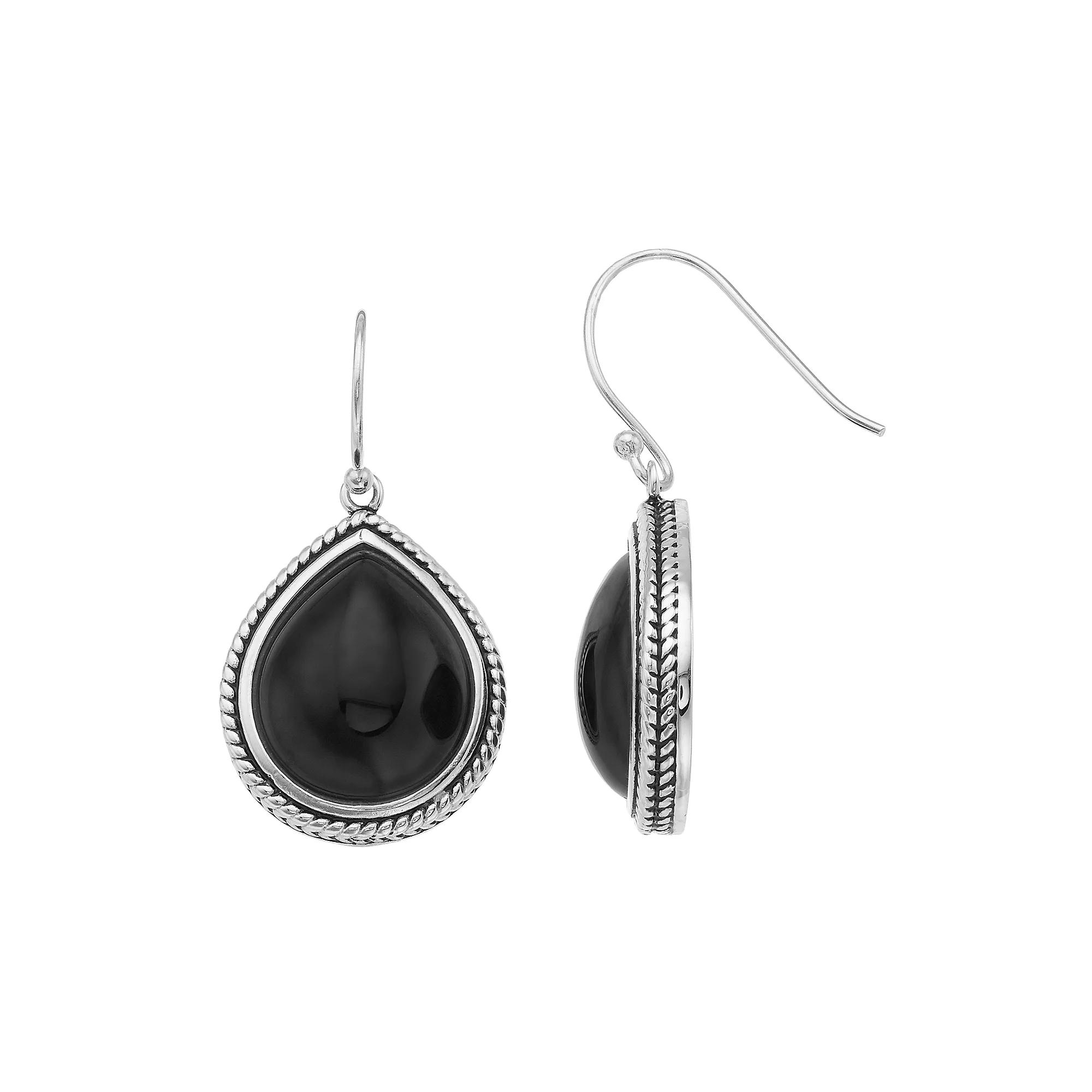 Sterling Silver Onyx Teardrop Earrings, Womens Product Image