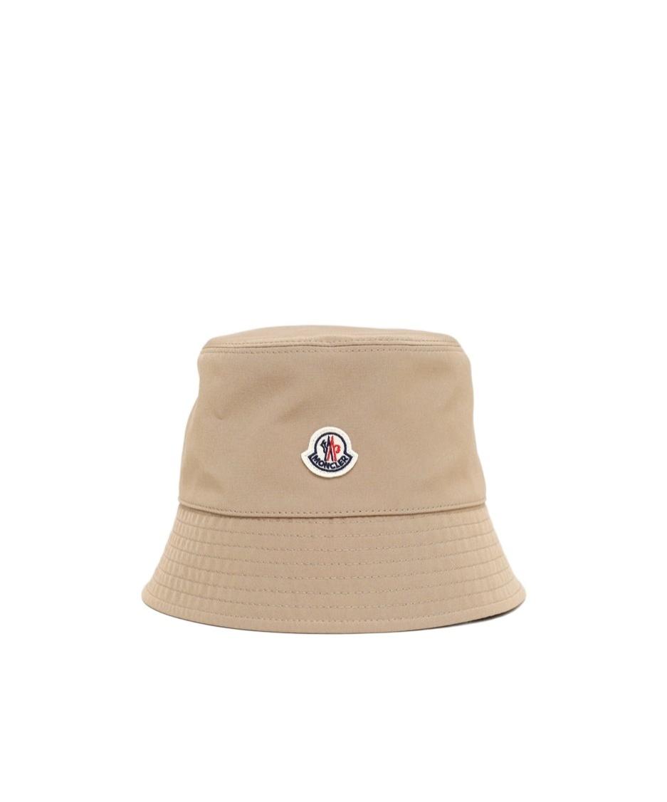 MONCLER Logo Patch Narrow Brim Bucket Hat In Beige Product Image