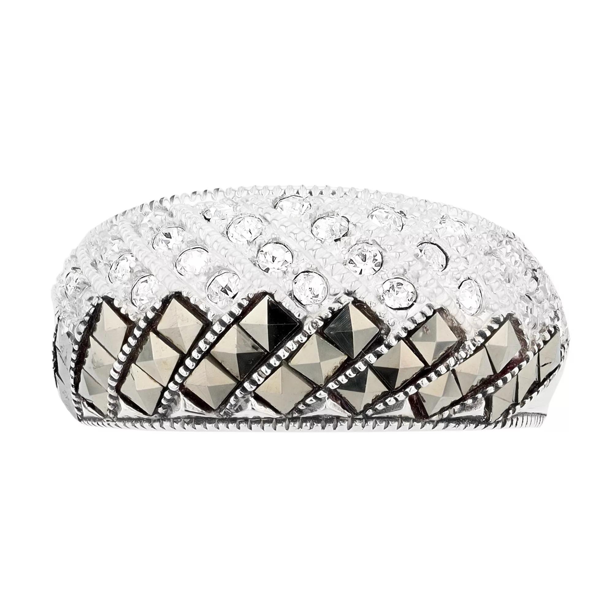 Lavish by TJM Sterling Silver Crystal & Marcasite Fishbone Ring, Women's, Size: 7 Product Image
