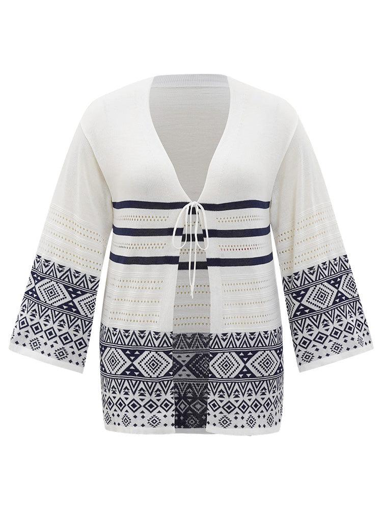 Bandana Print Geo Eyelet Ties Front Cardigan Female Product Image