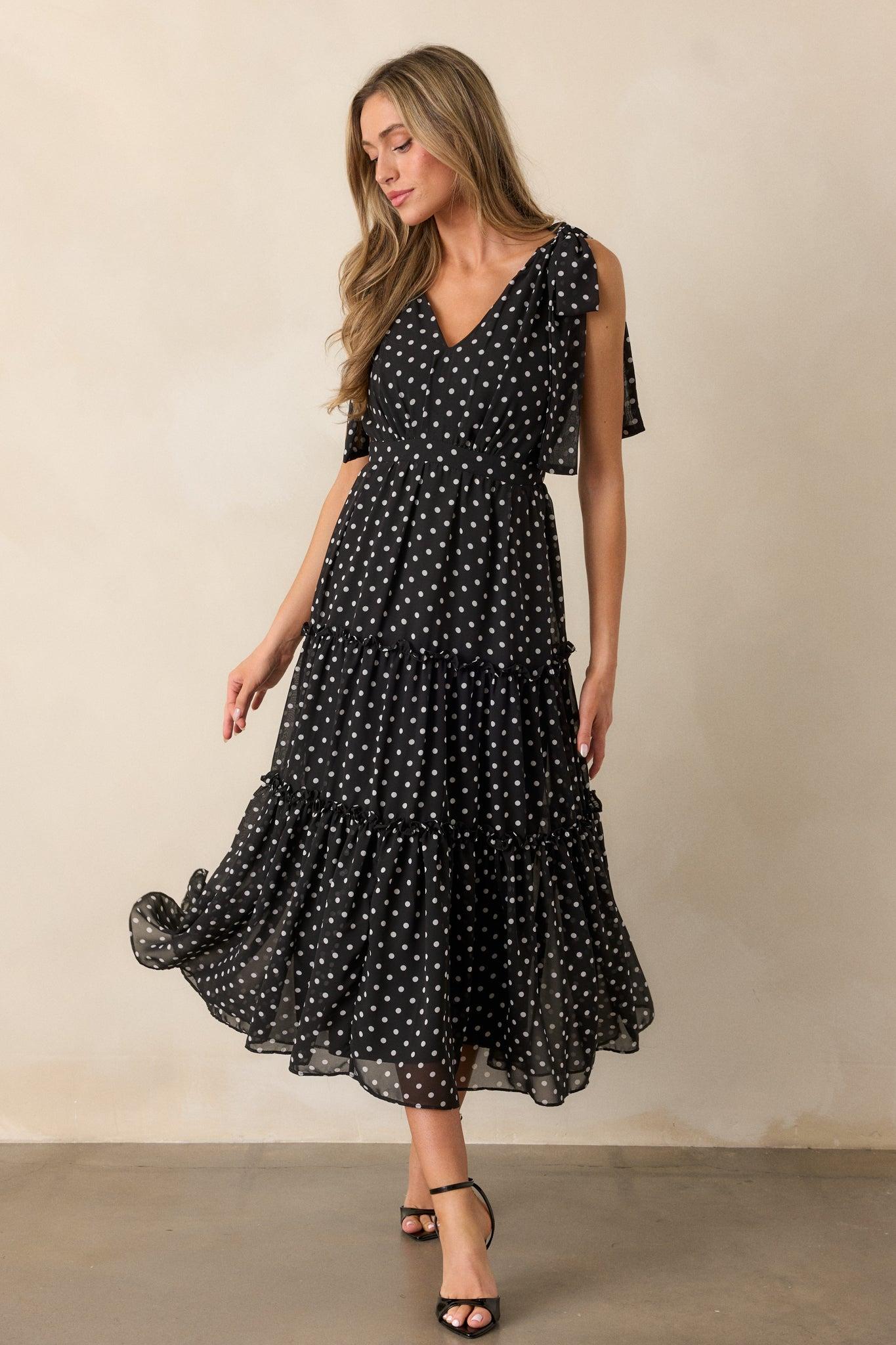 Savor The Moment Black Polka Dot Maxi Dress Product Image