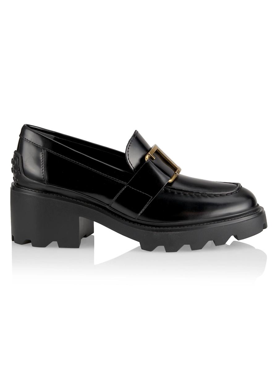 Tods Womens Buckle Block Heel Loafers Product Image
