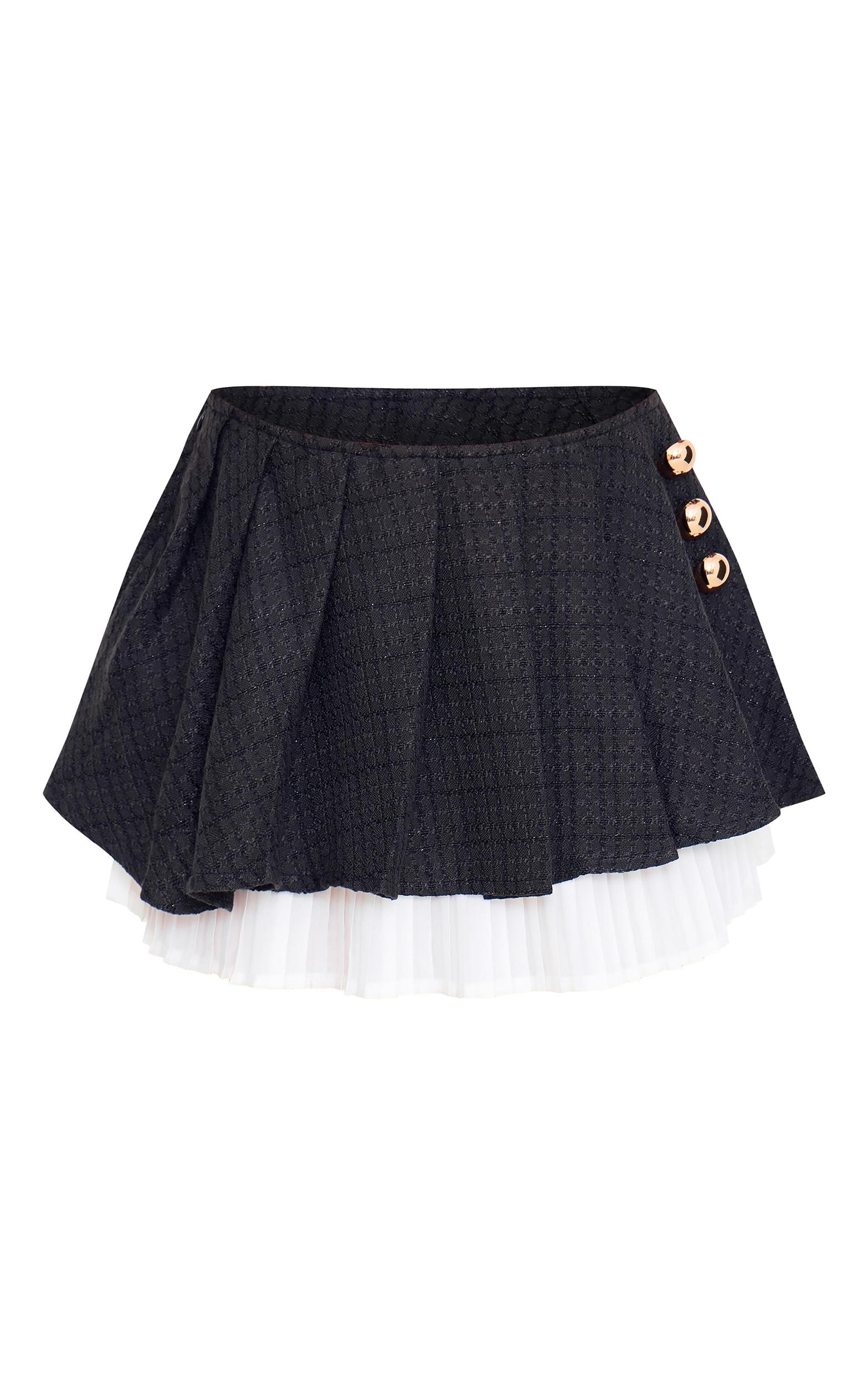 Black Pleated Textured Boucle Mini Skirt Product Image