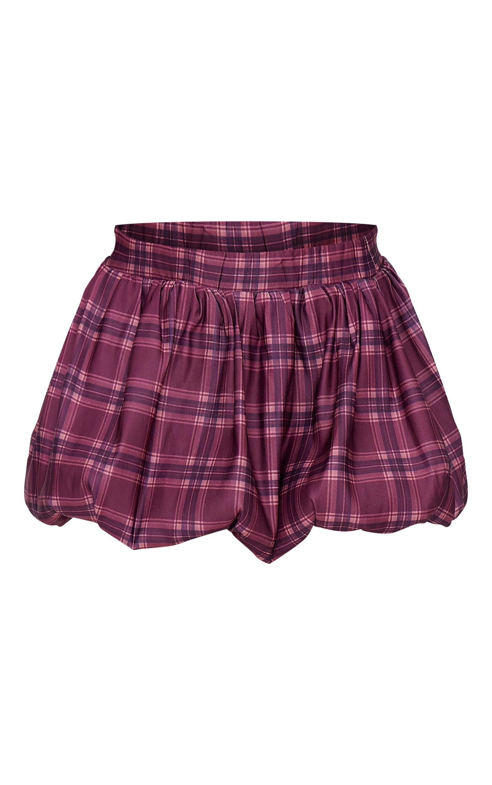 Brown Check Print Low Rise Puffball Mini Skirt Product Image