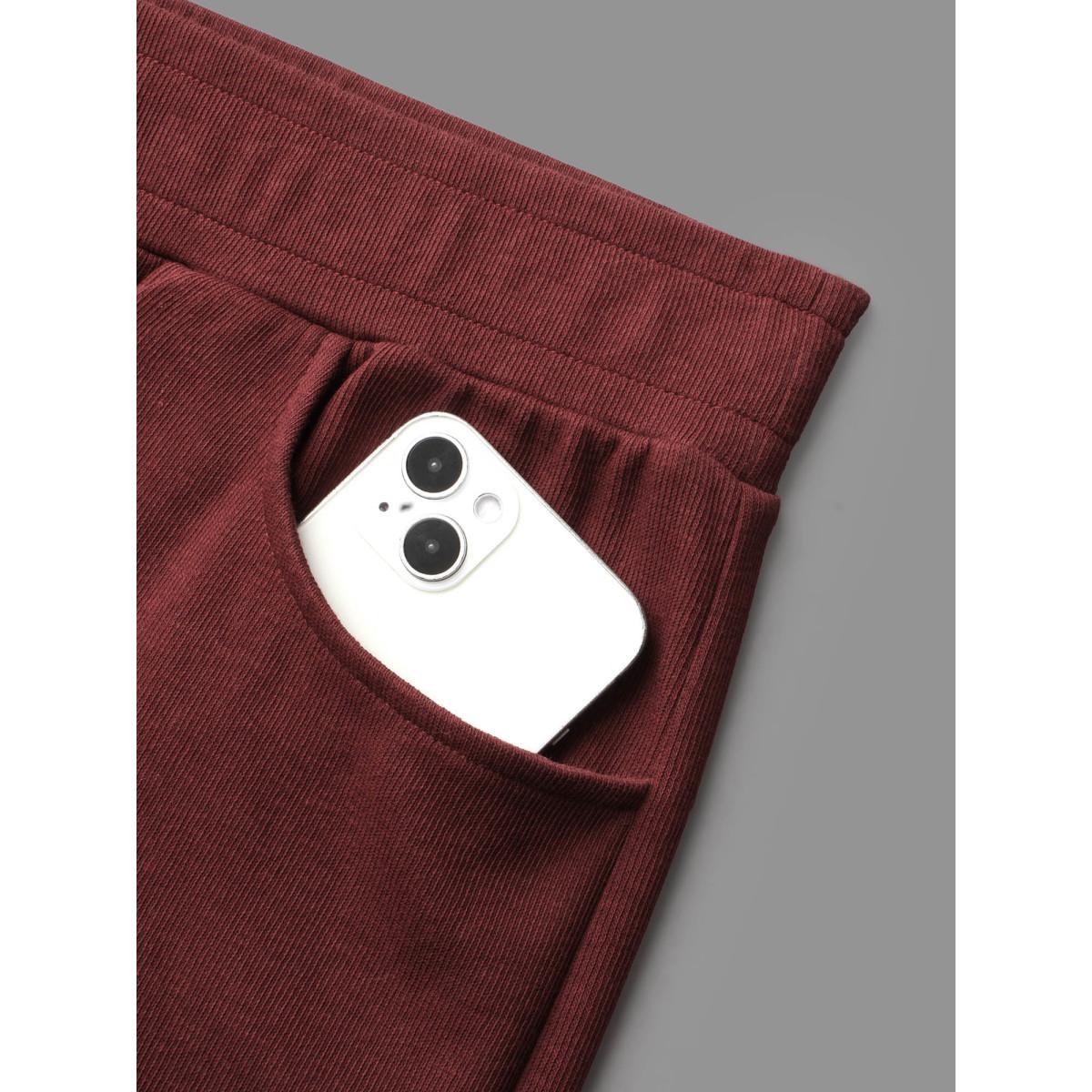 Plus Size Plain Elastic Waist Straight Leg Pants Women Deepred Elegant Straight Leg Mid Rise Everyday Pants BloomChic 12/L Product Image