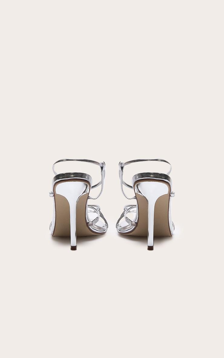 Silver Wide Fit Pu Strappy Asymmetric Buckle High Stiletto Heeled Sandals Product Image