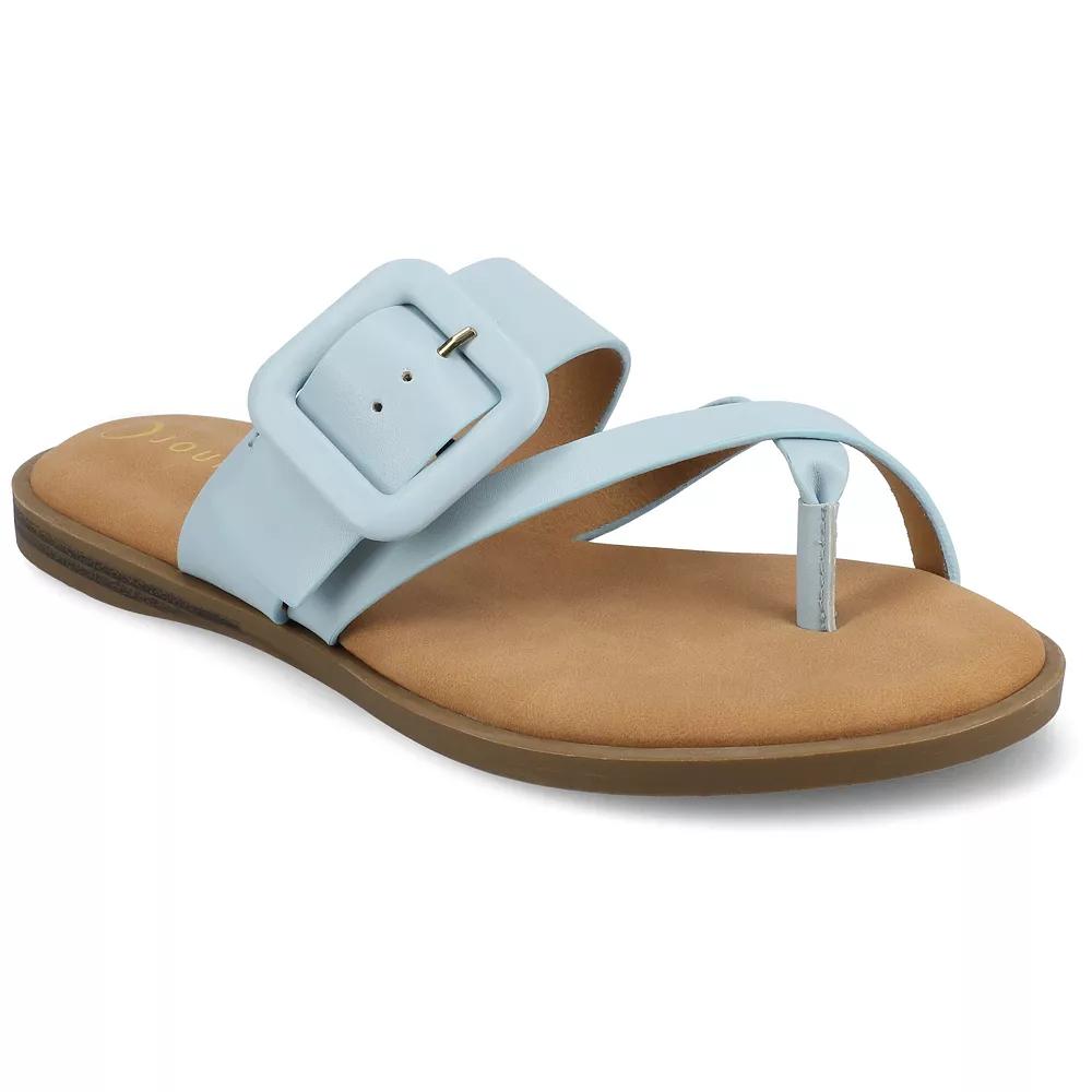 Journee Layra Women's Slip-On Toe Post Flat Sandals,  Product Image