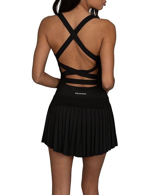 GOLD HINGE Scoop Neck Sleeveless Criss-Cross Back Pleated Tennis Dress Product Image