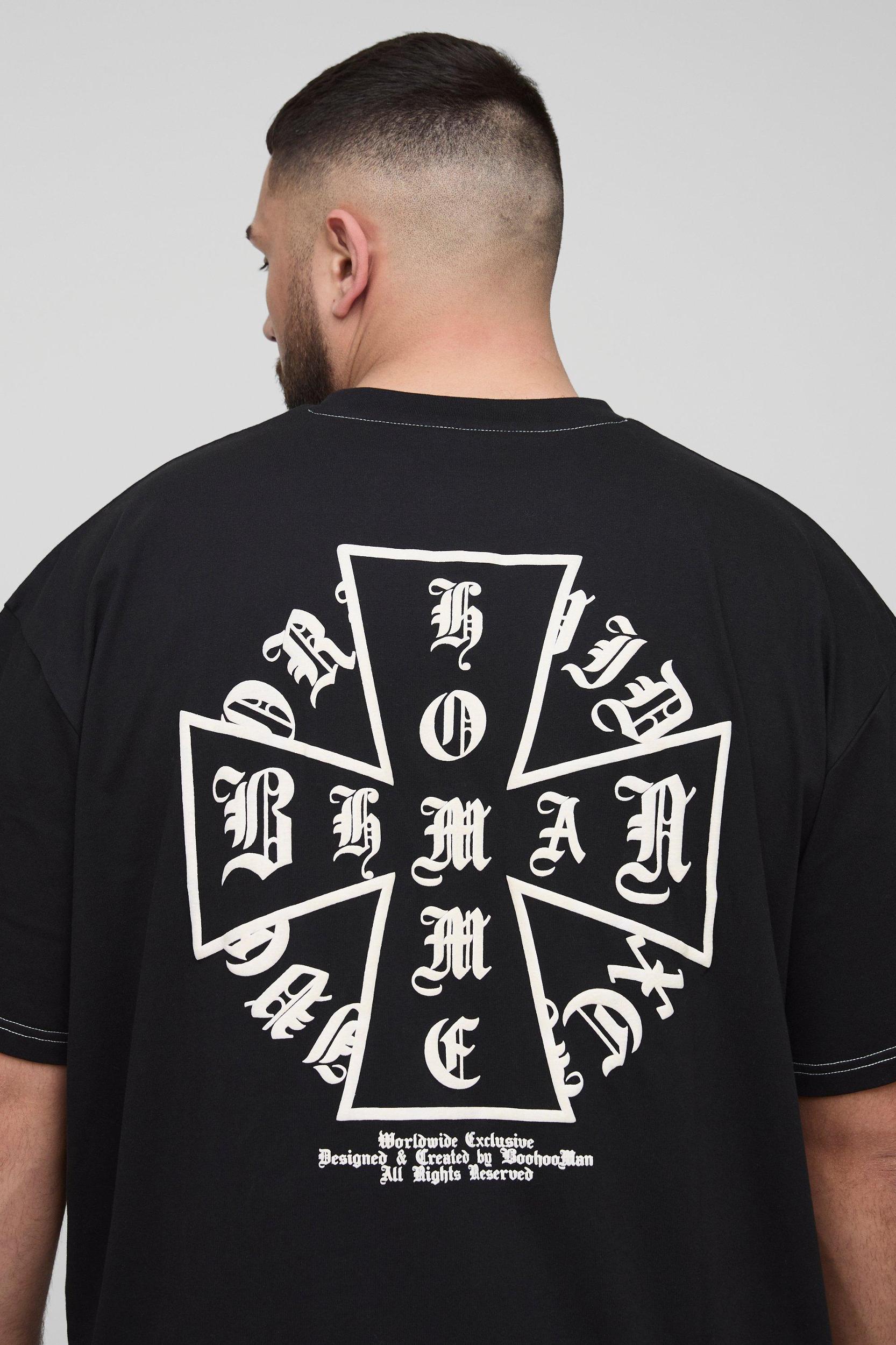 Plus Oversized Homme Puff Print T-Shirt & Short Set | boohooMAN USA Product Image