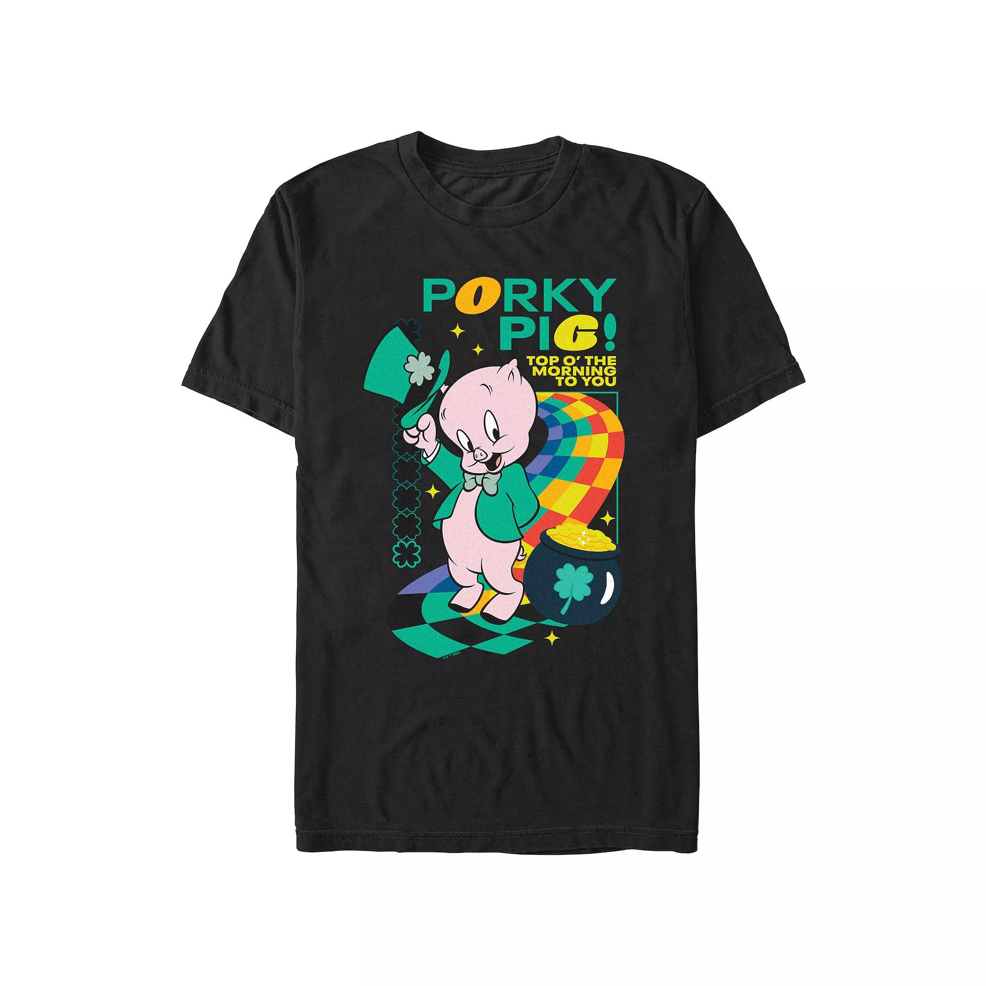 Men's Looney Tunes Porky Pig Top O' The Morning Graphic Tee, Size: Large, Black Product Image
